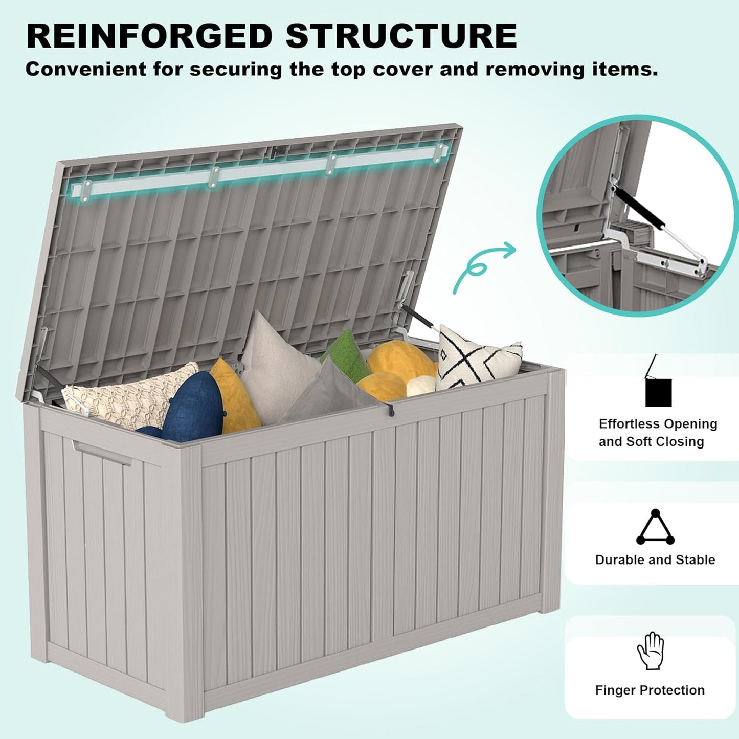 150Gal Outdoor Deck Box Waterproof, Lager Patio Storage Box Indoor and Outdoor Use, Lockable Resin Storage Bin for Patio Furniture Cushions Garden Tools, Package Delivery,UV Resistant-Grey