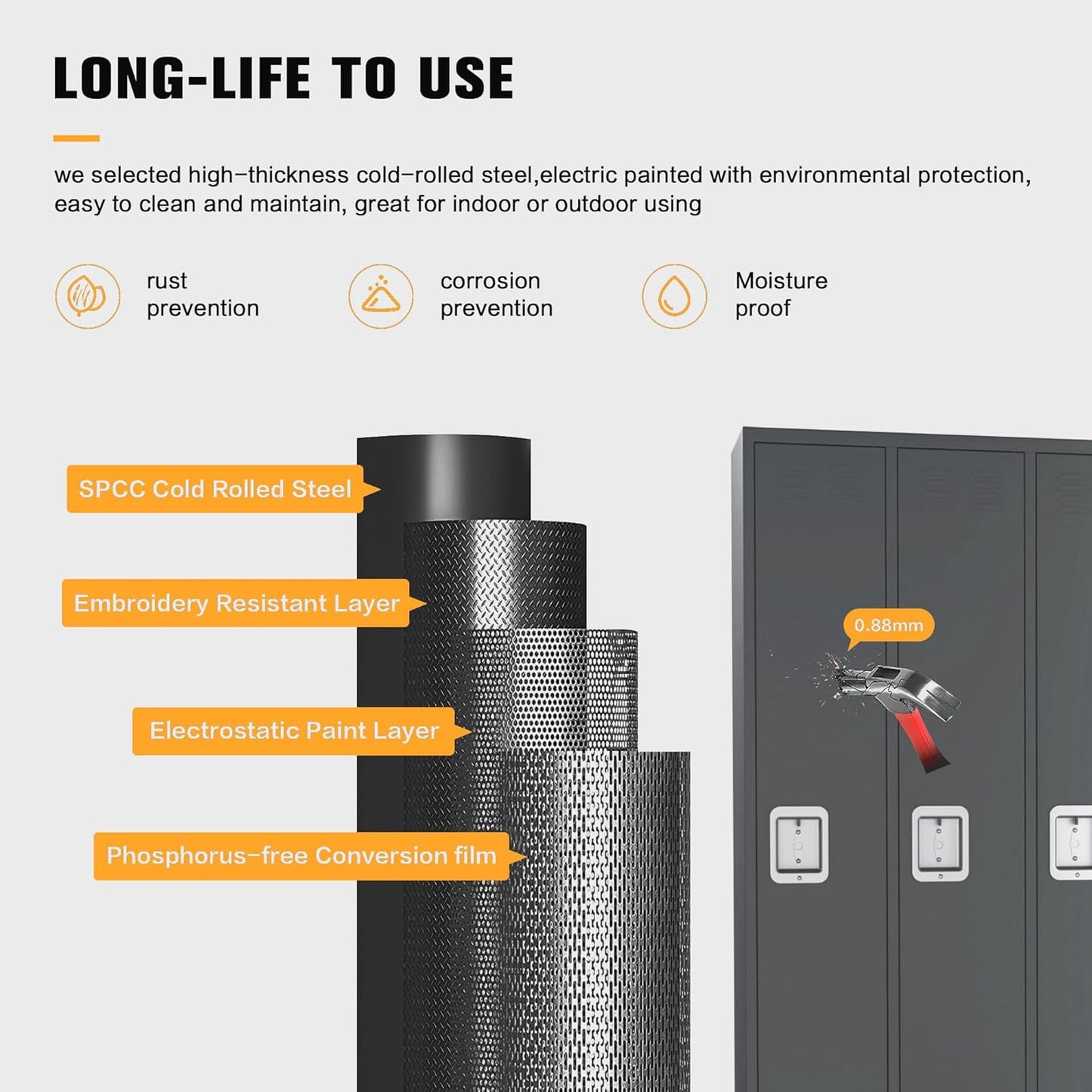 3 Doors Metal Lockers for Employees with 9 Hooks for Offices School Gyms Home,Assembly Required,Dark Gray