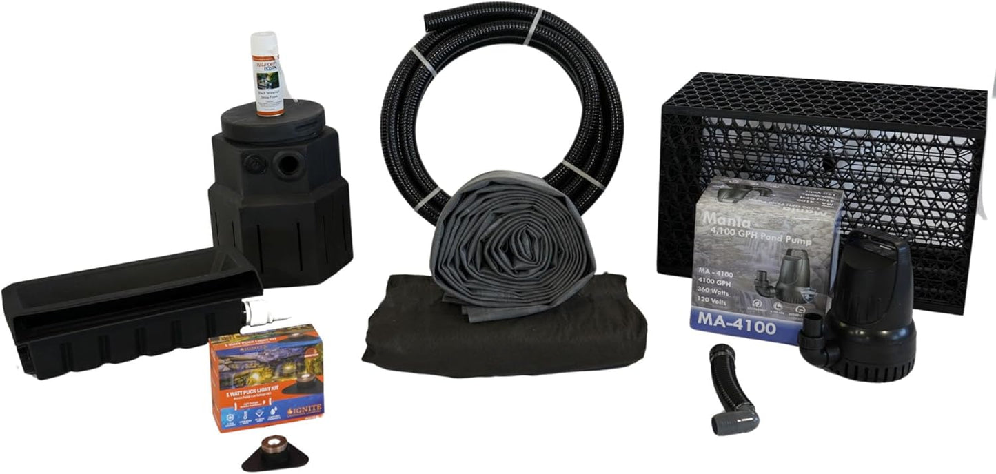 HALF OFF PONDS Pond Free Cascade 4100 Waterfall Kit with MatrixBlox, 15' x 25' EPDM Liner and 4,100 GPH Pump - PMDPB0