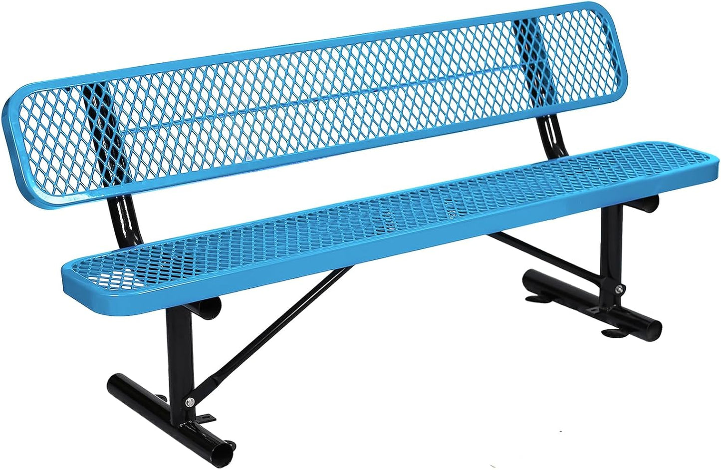 6Ft Outdoor Bench with Back Portable Frame, Outdoor Steel Park Bench with Backrest, Expanded Metal Mesh Bench for Outside, Lawn, Backyard, Park, Garden, Patio, Porch, Blue