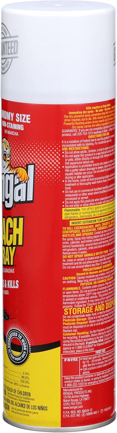 Bengal Roach Spray, Odorless Stain-Free Dry Spray, 16 Oz. Aerosol Can