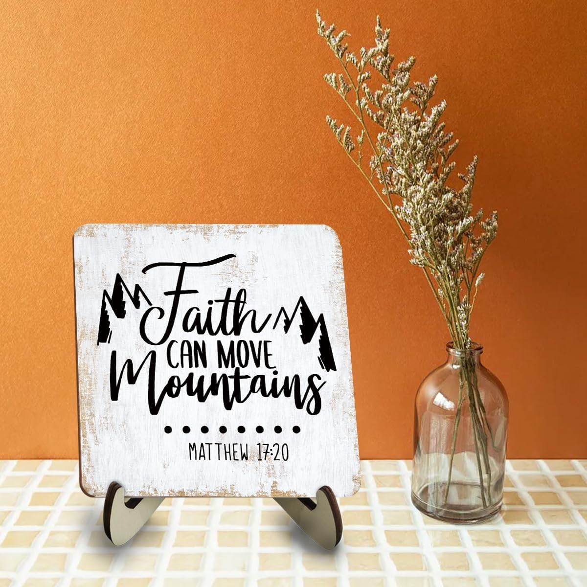 Inspirational Wood Sign Rustic Desk Decor Home Cubicle Office Decor Work Table Desk Accessories Decorative Christian Religious Bible Verse Faith Decorations Office Supplies for Desk Cubicle Decor