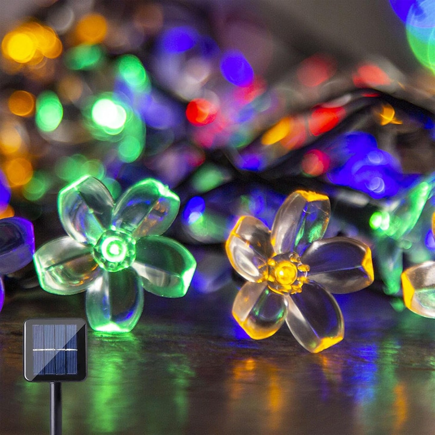 Flower Solar String Lights, 50 LED Outdoor Patio Lights Waterproof, Fairy Lights for Outside Patio Garden Fence Yard Christmas Tree Decor