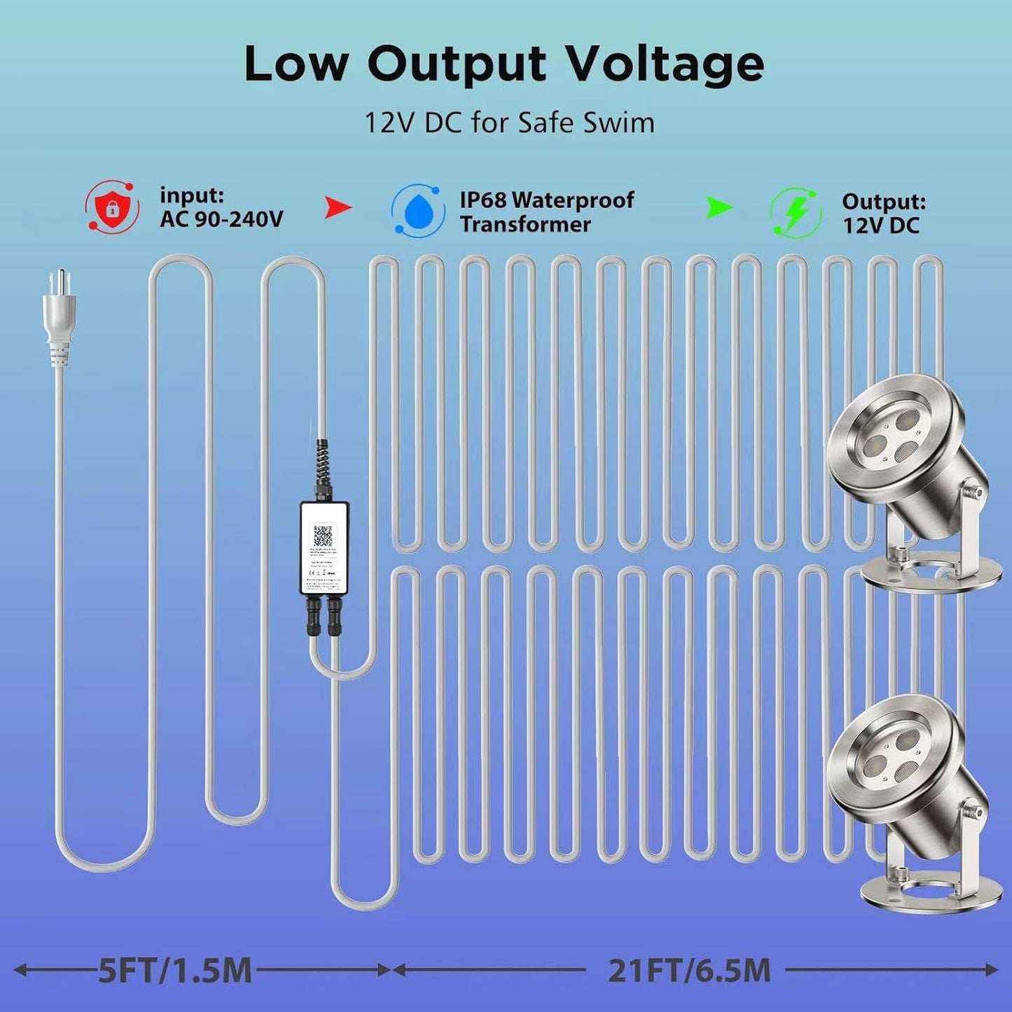 LED Pond Lights, 12W RGB SS316 Stainless Steel Dimmable Underwater Pond Light, 2x6W IP68 Waterproof Submersible Fountain Lights APP Control, 12V Outdoor Waterproof Light Transformer Timer, 26ft Cord