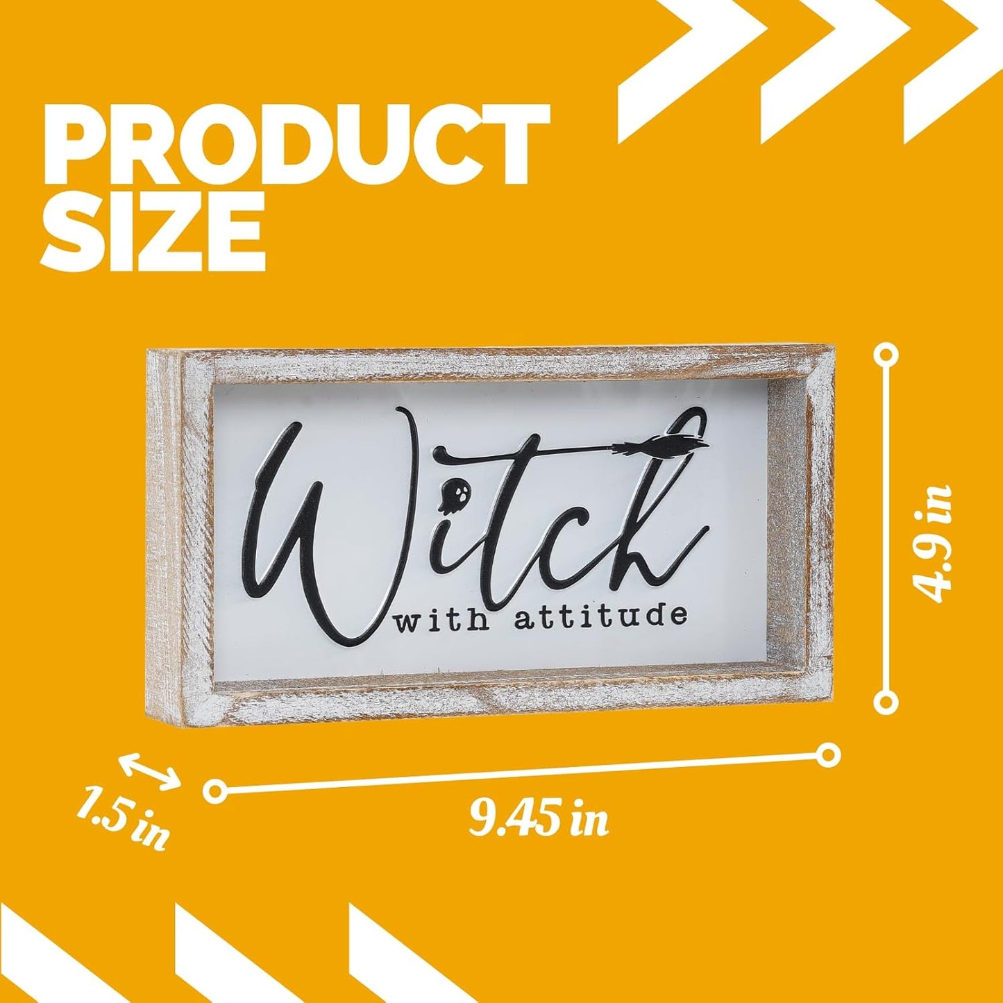 Embossed Witch Sign, Farmhouse Halloween Decorations Indoor, Vintage Halloween Tiered Tray Decor, Funny Spooky Halloween Centerpieces for Table Cubicle Desk Mantel Fireplace