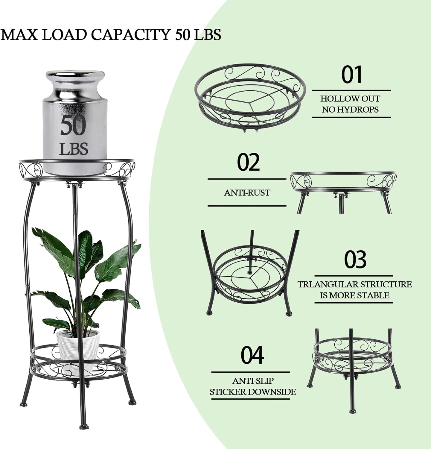 2-Pack Plant Stand Indoor Outdoor,Tall Black Metal Rustproof Stable Plant Stands,2 Tier 27.1 inch Multiple Plant Rack for Planter Corner Garden Living Room & Garden