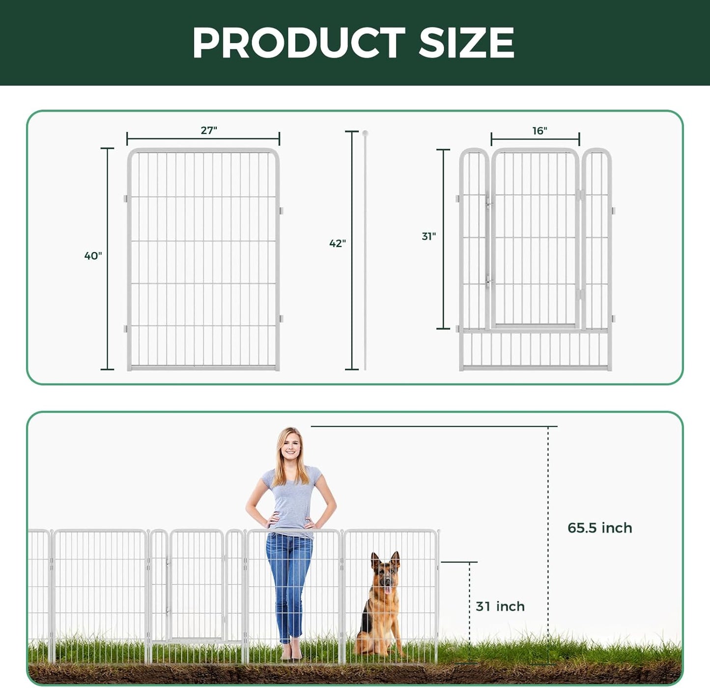 FXW Garden Fence Outdoor for The Yard – 40in(H) x 18.2ft(L) Heavy Duty Metal Animal Barrier for Dog and Rabbit, Decorative Dog Fence, 8 Panels, White