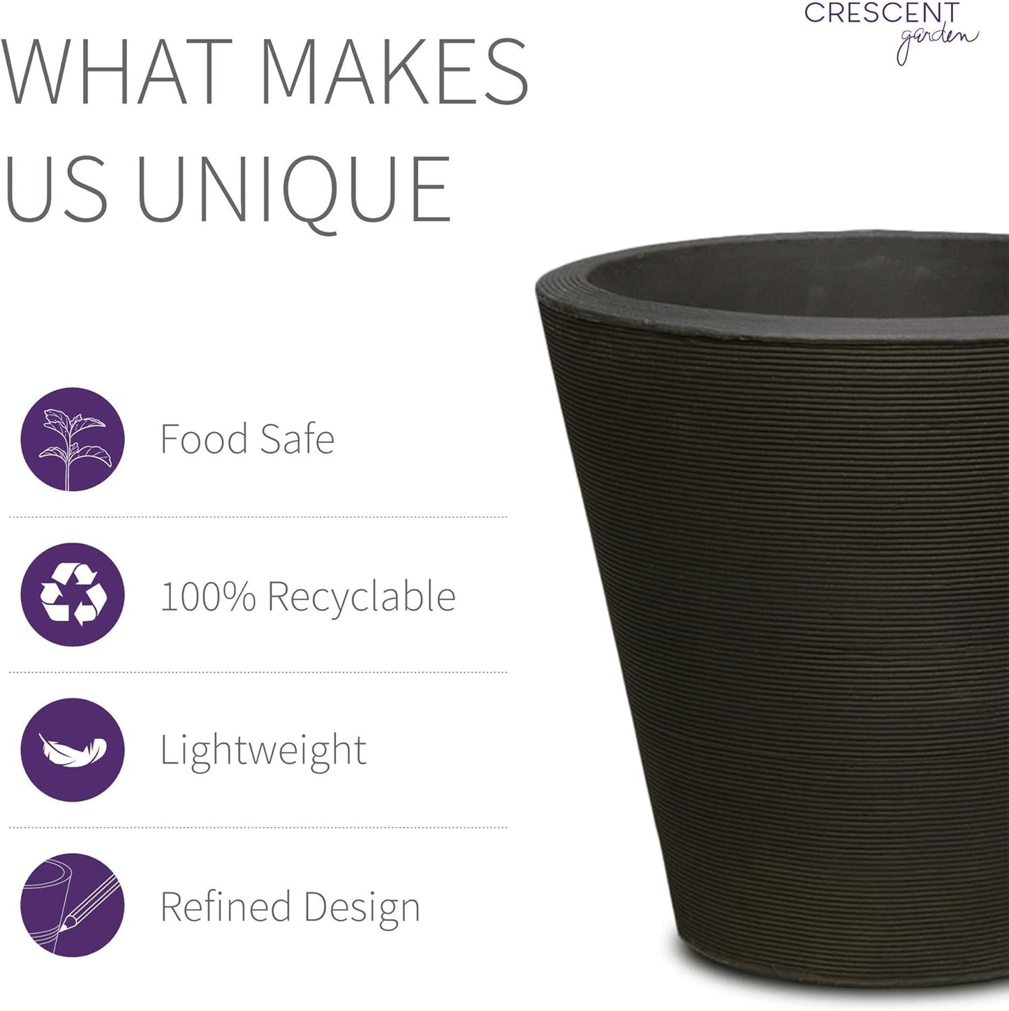 Crescent Garden Madison Planter– Weather-Resistant, Double Walled Indoor/Outdoor Plant Pot with Drain Hole – Extra Large Commercial Size Pot, 34-Inch (Caviar Black)