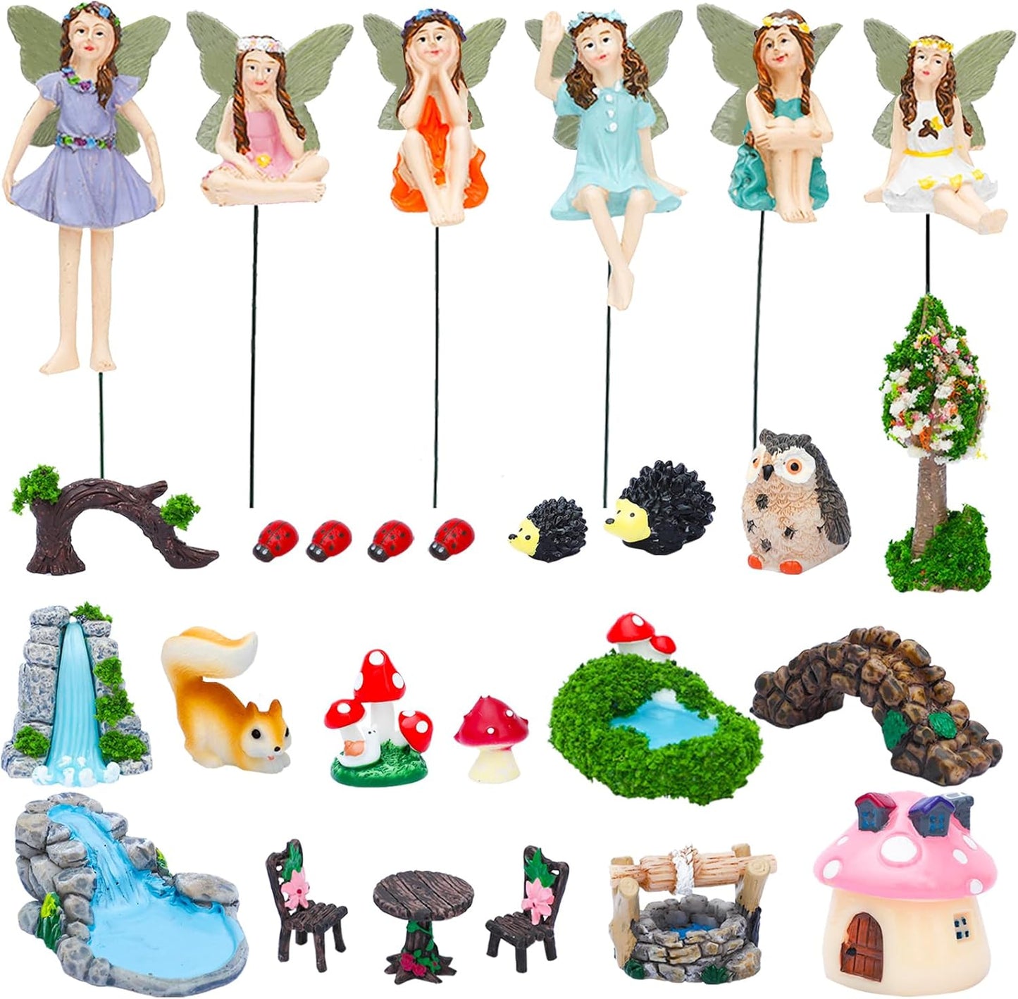 ONEST 27 Pieces Miniature Fairy Garden Accessories Small Fairy Figurines Hand Painted Fairies Figures for Car Decor Garden Flower Pot Birthday Cake Topper