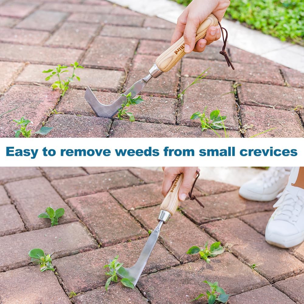 Berry&Bird Crack Weeder, Crevice Weeding Tool, 11.2" Stainless Steel Manual Weeder, L-Shaped Side-Walk Puller Spatula, Grass Cutter Knife, Weeding Sickle for Garden Lawn Yard Patio Terrace Paving Moss