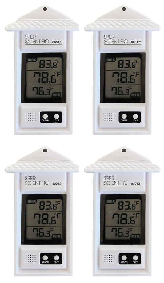 Sper Scientific Compact Digital Min/Max Thermometer 800121 - Wide Range Temperature Logger with Clear LCD Display - Ideal for Laboratories, Food Storage, HVAC & Greenhouses - 4 pc