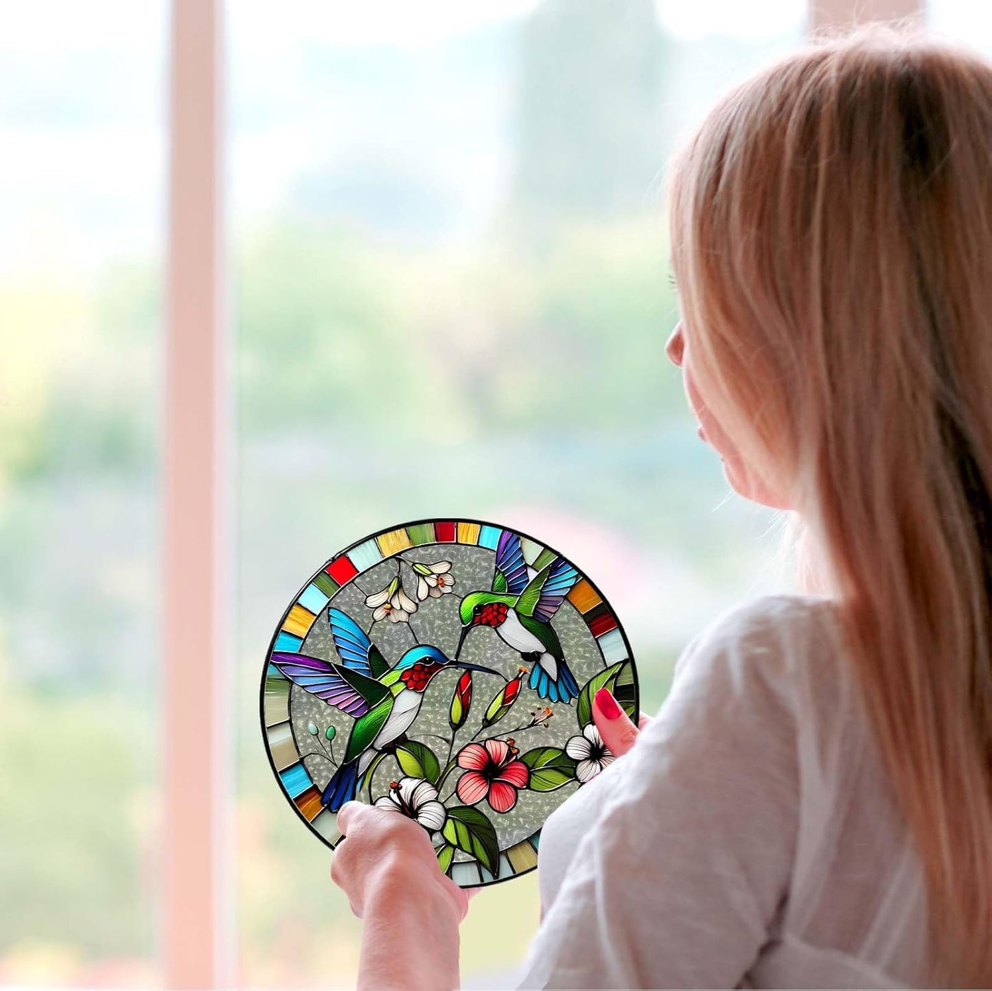 Hummingbird Sun Catcher Stained Glass Window Hanging Hummingbird Decor Gifts Bird Suncatcher for Window Decor Handmade Sun Catcher Decoration for Garden Home Housewarming Gifts