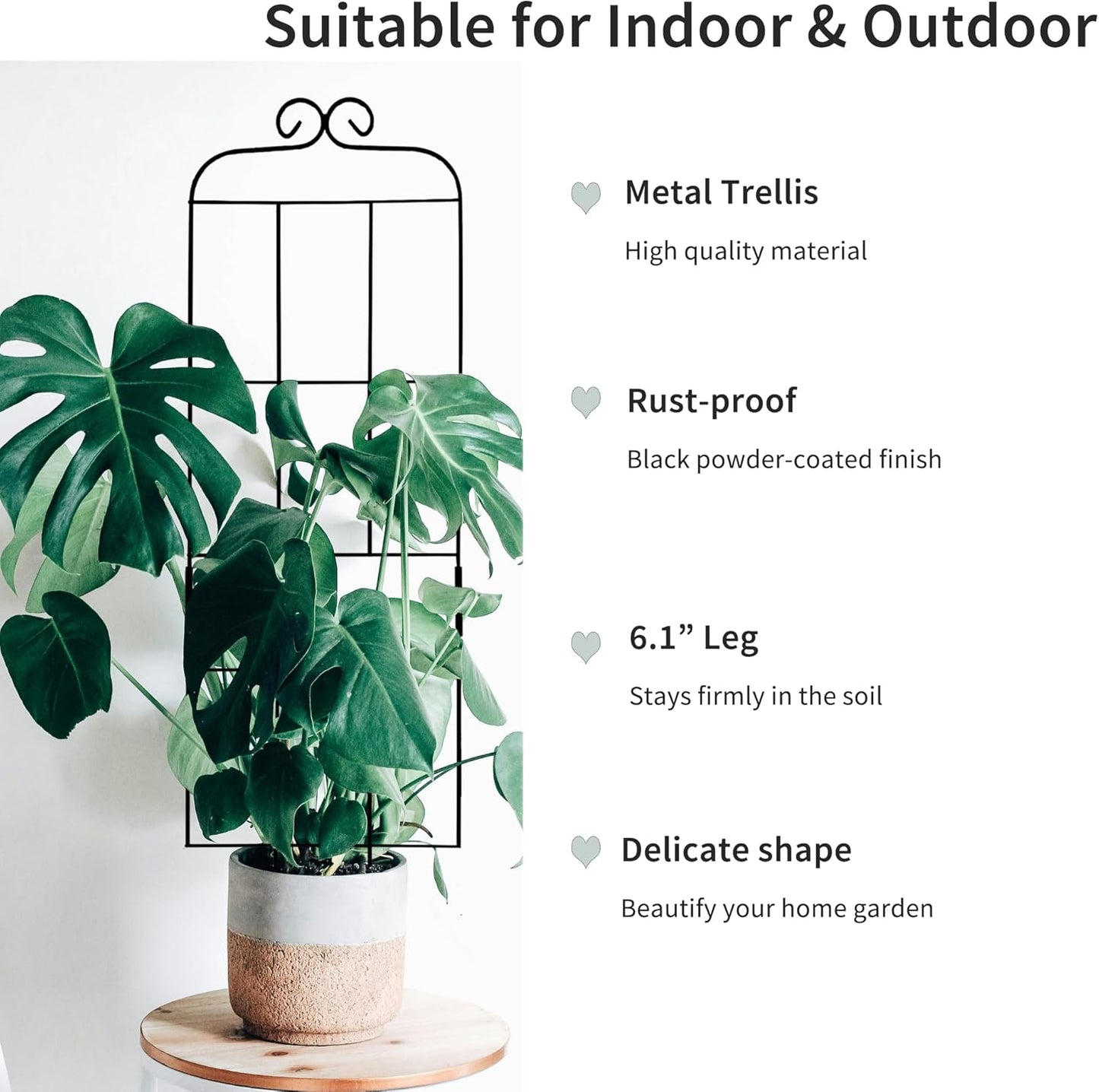 4 Pack 31'' Plant Trellis for Climbing Plants Indoor & Outdoor, Metal Trellis for Potted Plants, Plant Support for Houseplant, Vines, Pothos, Rose, Ivy, and Flowers, Black