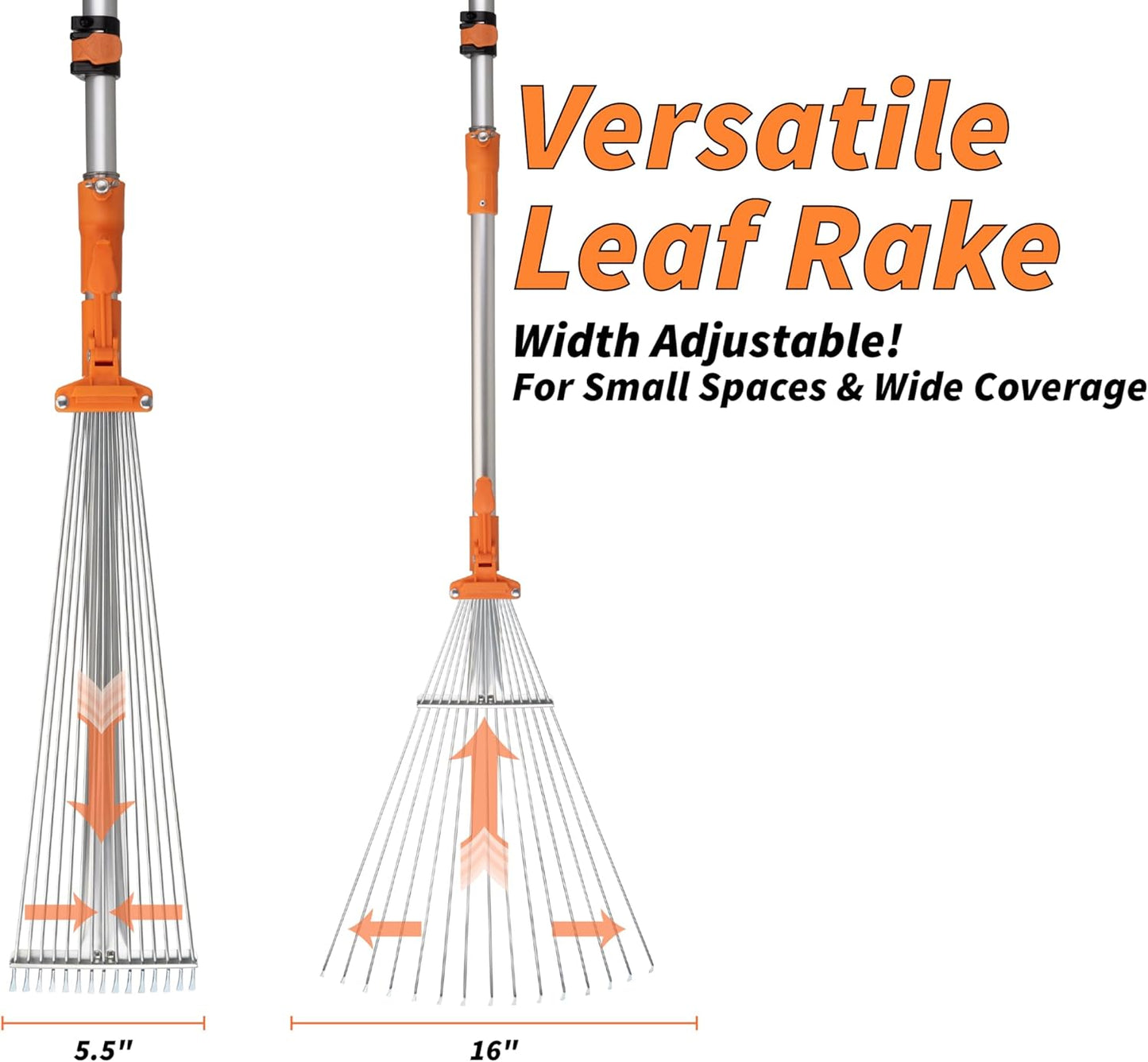 5-30 Telescoping Roof Rake 36 ft Reach // Collapsible Roof Rake for Leaves and Pine with Extension Pole // Roof Cleaning Tool for Gardening and Lawns // High Reach Adjustable Metal Leaf Raker