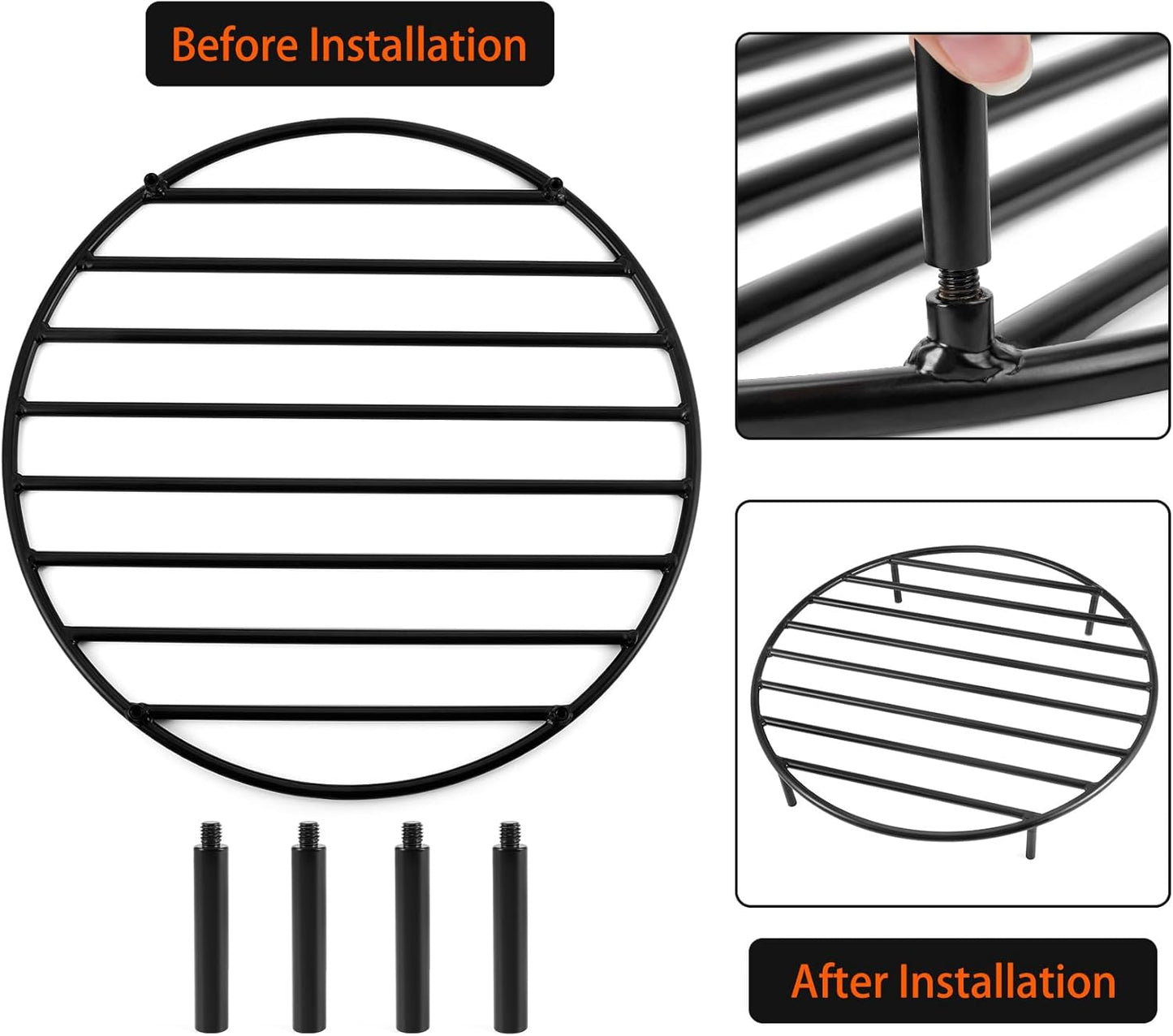 only fire Round Fire Pit Grate with 4 Legs for Outdoor Campfire Grill Cooking, 22 Inch