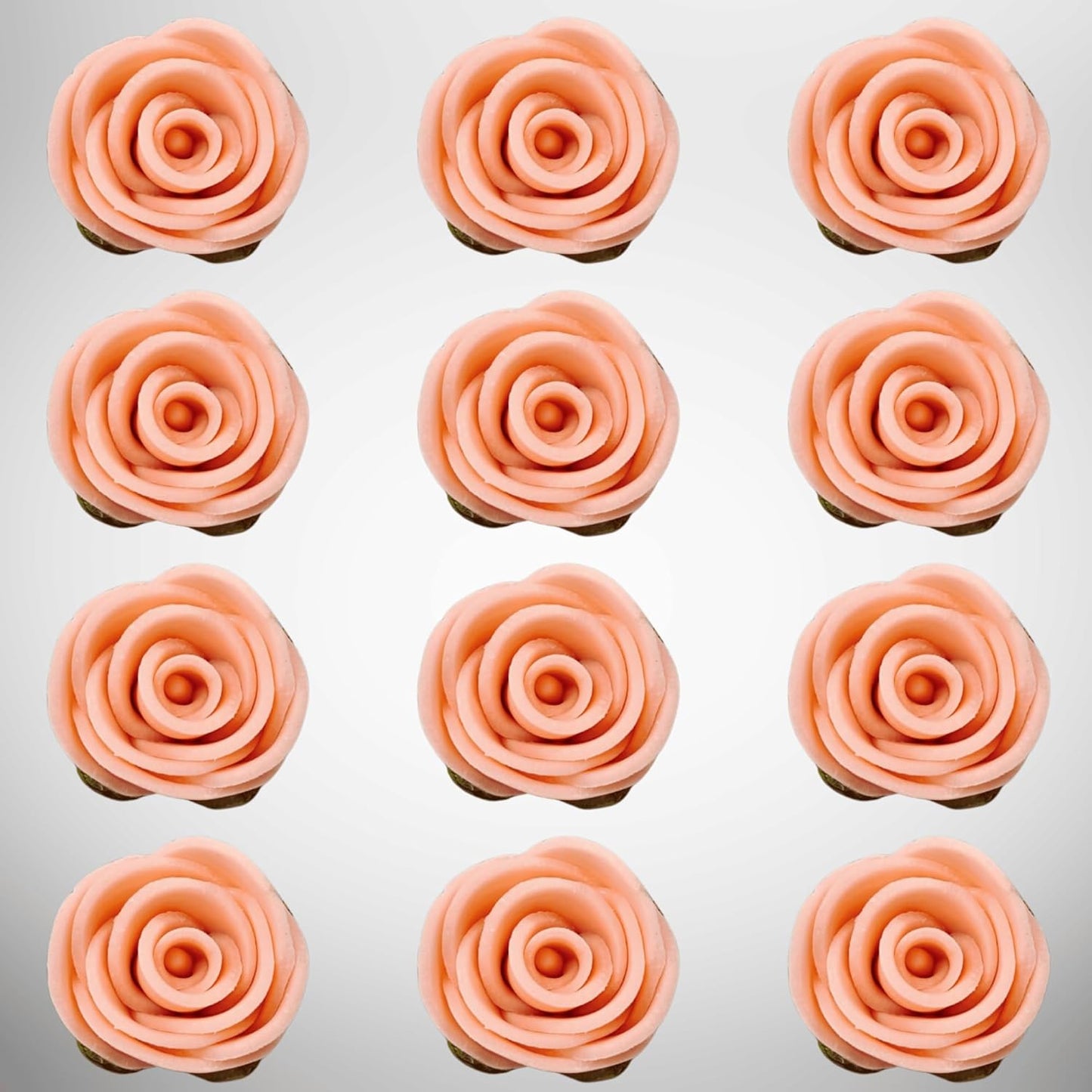 Confect Edible Rose Cake Toppers | Cupcakes & Doughnut Toppers | Roses for Cake Decorations | Edible Pretty Peach Pearl Roses - Vegan, Gluten-Free, Nut-Free, Dairy-Free, Palm Oil-Free -Pack of 12