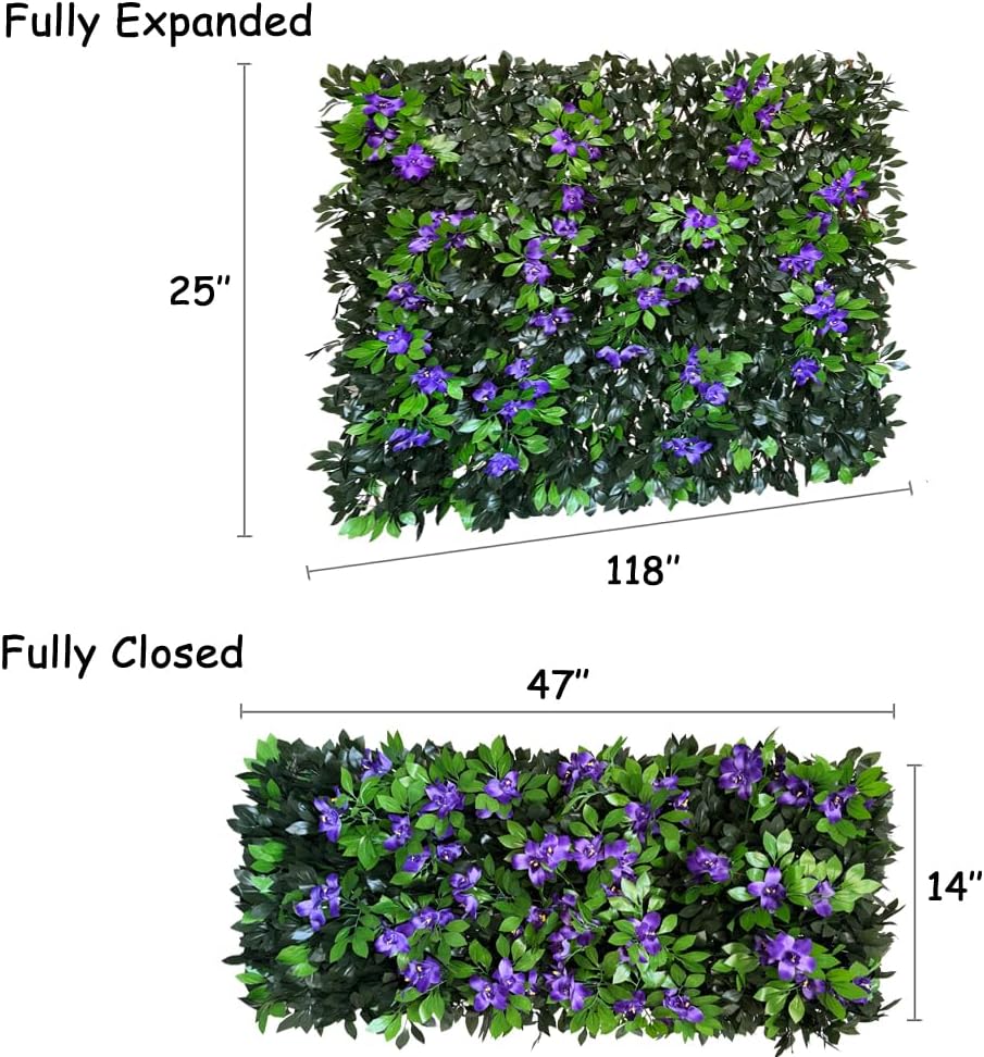 Expandable Fence Privacy Screen for Balcony Patio Outdoor,Decorative Faux Ivy Fencing Panel,Artificial Hedges (Single Sided Leaves) (1, Branches -Purple Fowers)