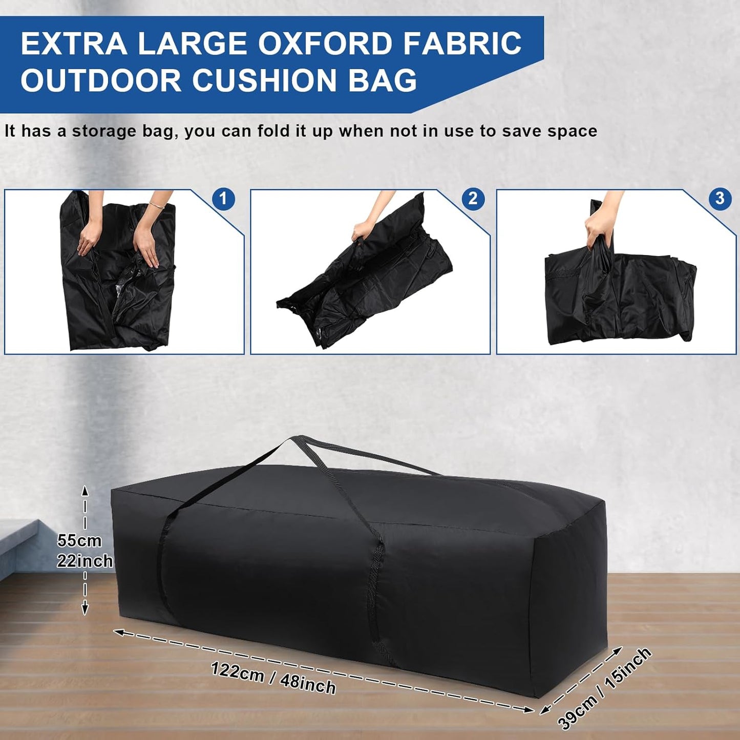 Silkfly 2 Pcs Patio Cushion Storage Bags 48" L x 15" W x 22" H Outdoor Cushion Storage Bag Extra Large Zippered Furniture Pillow Protective Storage Bag Black 420D Oxford Fabric Christmas Tree Storage