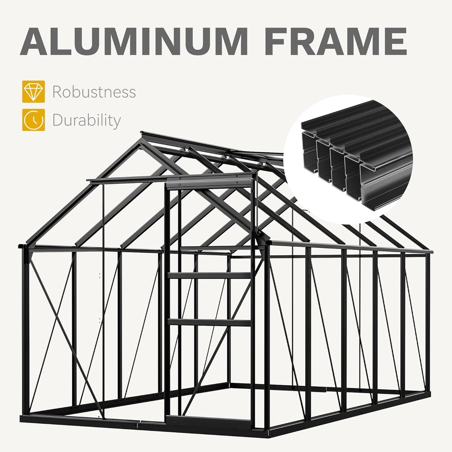 DWVO 6x10FT Polycarbonate Greenhouse Heavy Duty Green Houses Outdoor Aluminum Greenhouses with Sliding Doors Vent Window Walk-in Greenhouse Large Sun House for Garden Backyard, Black