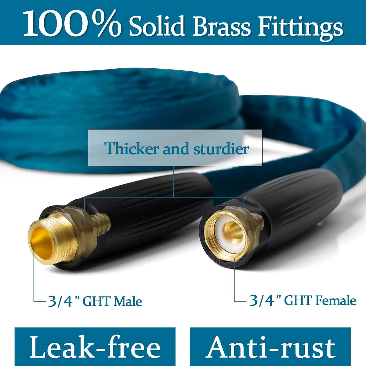 Garden Hose 75ft, Made of TPE(Not PVC), Ultra-Light & Flexible Water Hose with Solid Brass Fittings, Non-Shrinking, Easy to Storage, Drinking Water Safe Material, All-weather, SeaBlue