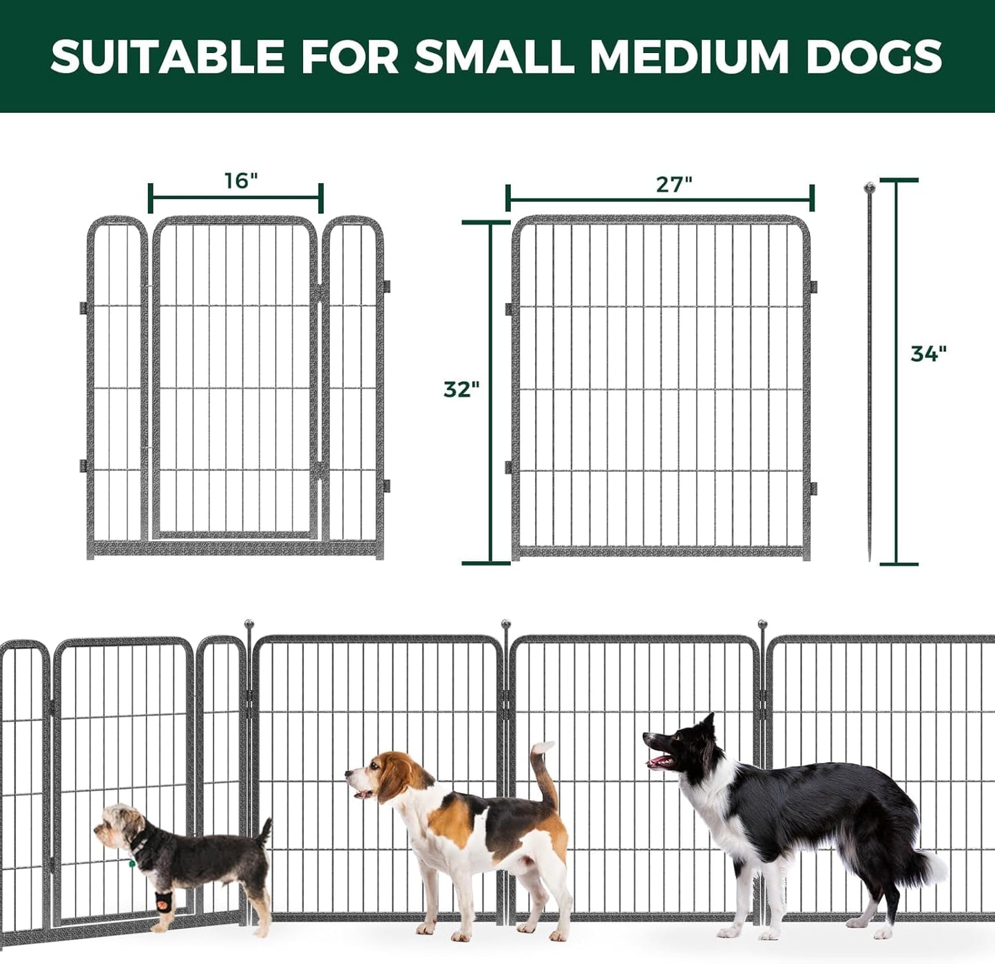 FXW Garden Fence Outdoor for The Yard – 32in(H) x 109.4ft(L) Heavy Duty Metal Animal Barrier for Dog and Rabbit, Decorative Dog Fence, 48 Panels, Silver