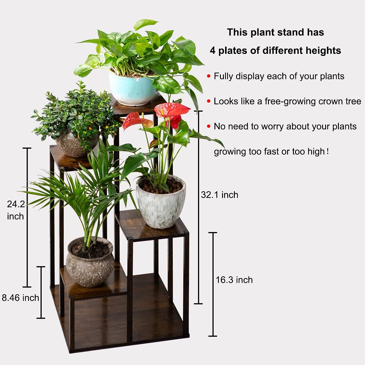 COPREE Bamboo 4 Tiers Plant Stands, Planter Pot Holder Shelf, Indoor Outdoor Flower Display Organizer Storage Rack, Heavy Duty Planter Shelving Unit