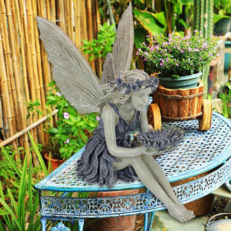 Outdoor Garden Fairy Statue Ornaments, Angel Sculpture Realistic Figurine Decor, Antique Resin Craft Home Table Decorations Lawn Yard Art Porch Patio Housewarming Garden