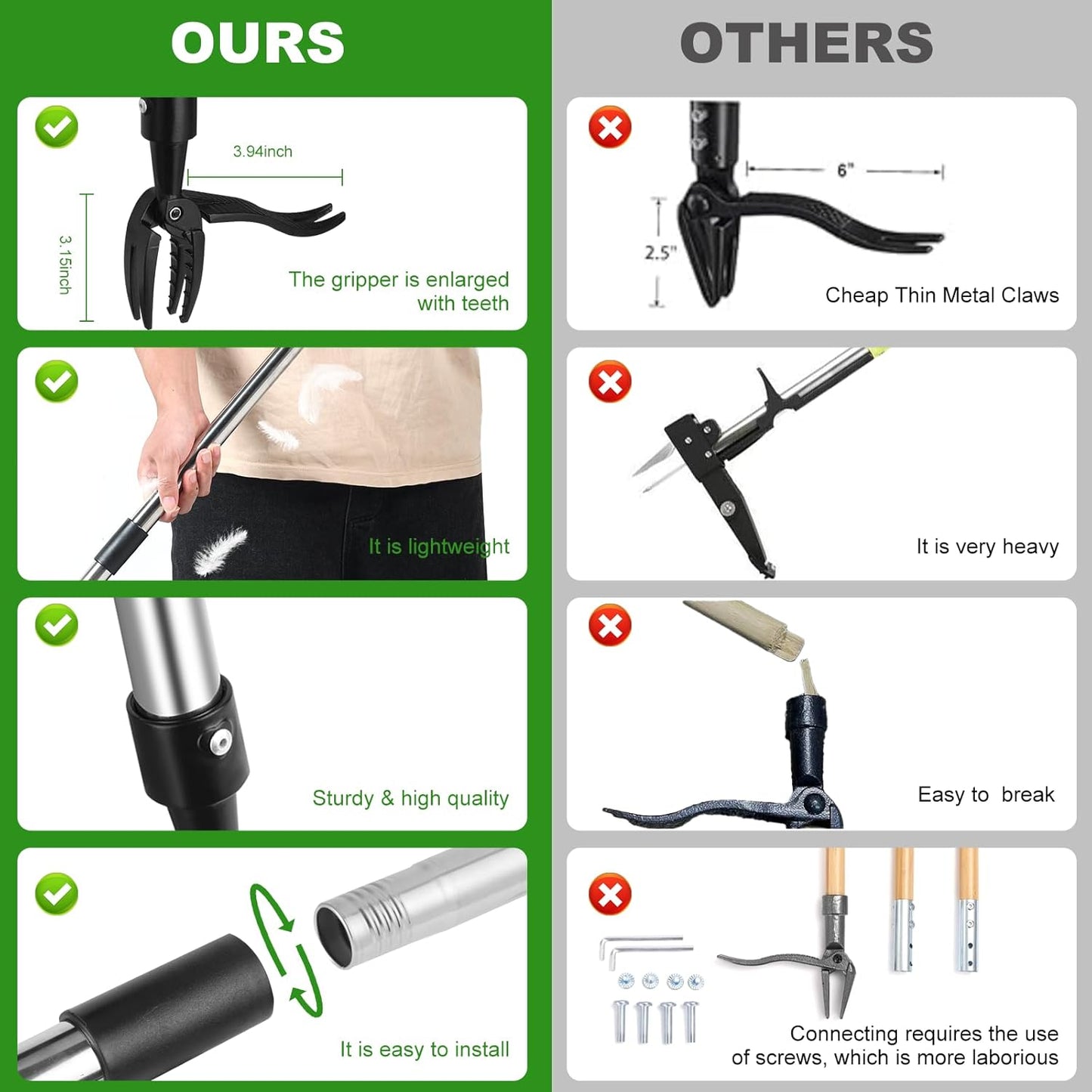 Weed Puller Tool, Lightweight, 4-Claw Stand Up Weeder Tool with Adjustable Handle for Remove Weeds Without Bending or Kneeling, Easily Remove Dandelions, Thistles, Plantain, Crabgrass.