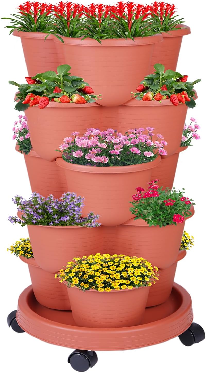 5-Tier Vertical Garden Tower Stackable Planter for Strawberries, Flowers, Vegetables & Herbs(Indoor & Outdoor)