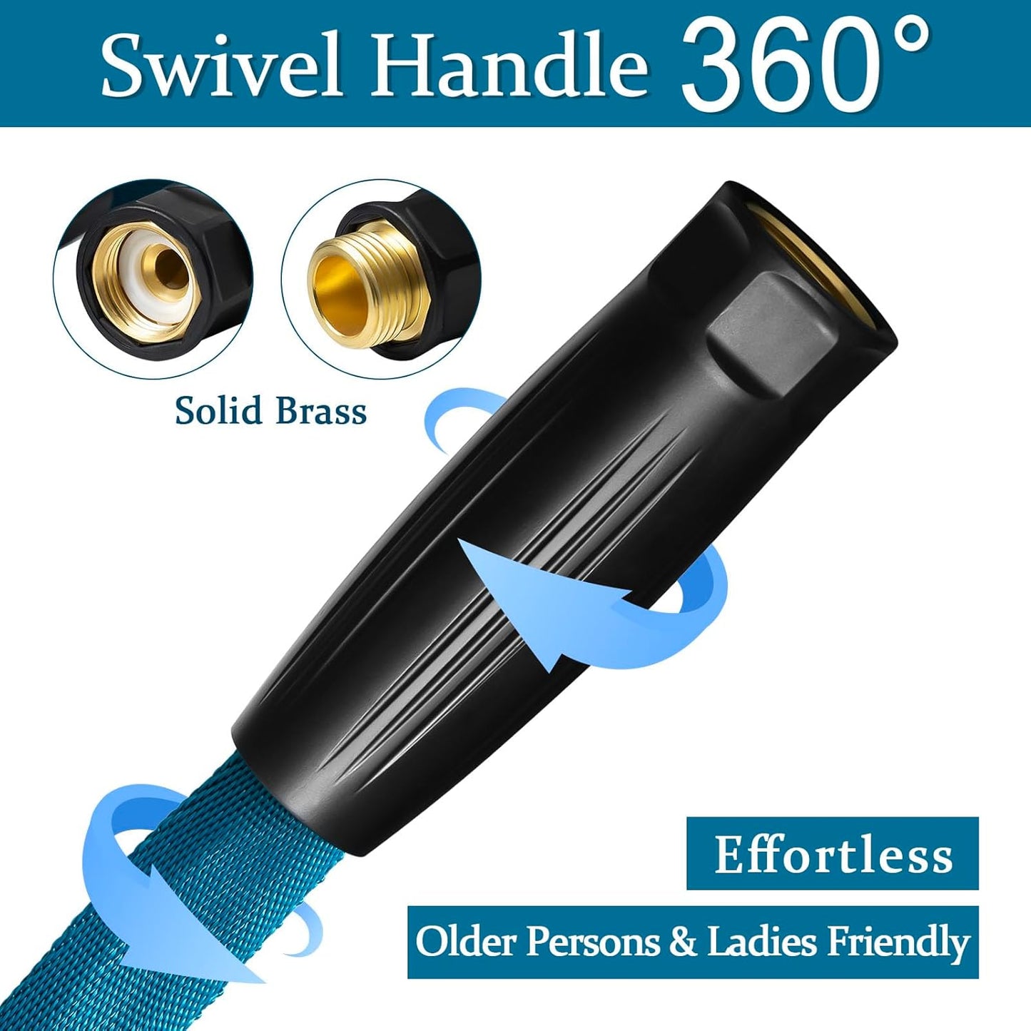 Garden Hose 25ft, Made of TPE(Not PVC), Ultra-Light & Flexible Water Hose with Solid Brass Fittings, Non-Shrinking, Easy to Storage, Drinking Water Safe Material, All-weather, SeaBlue