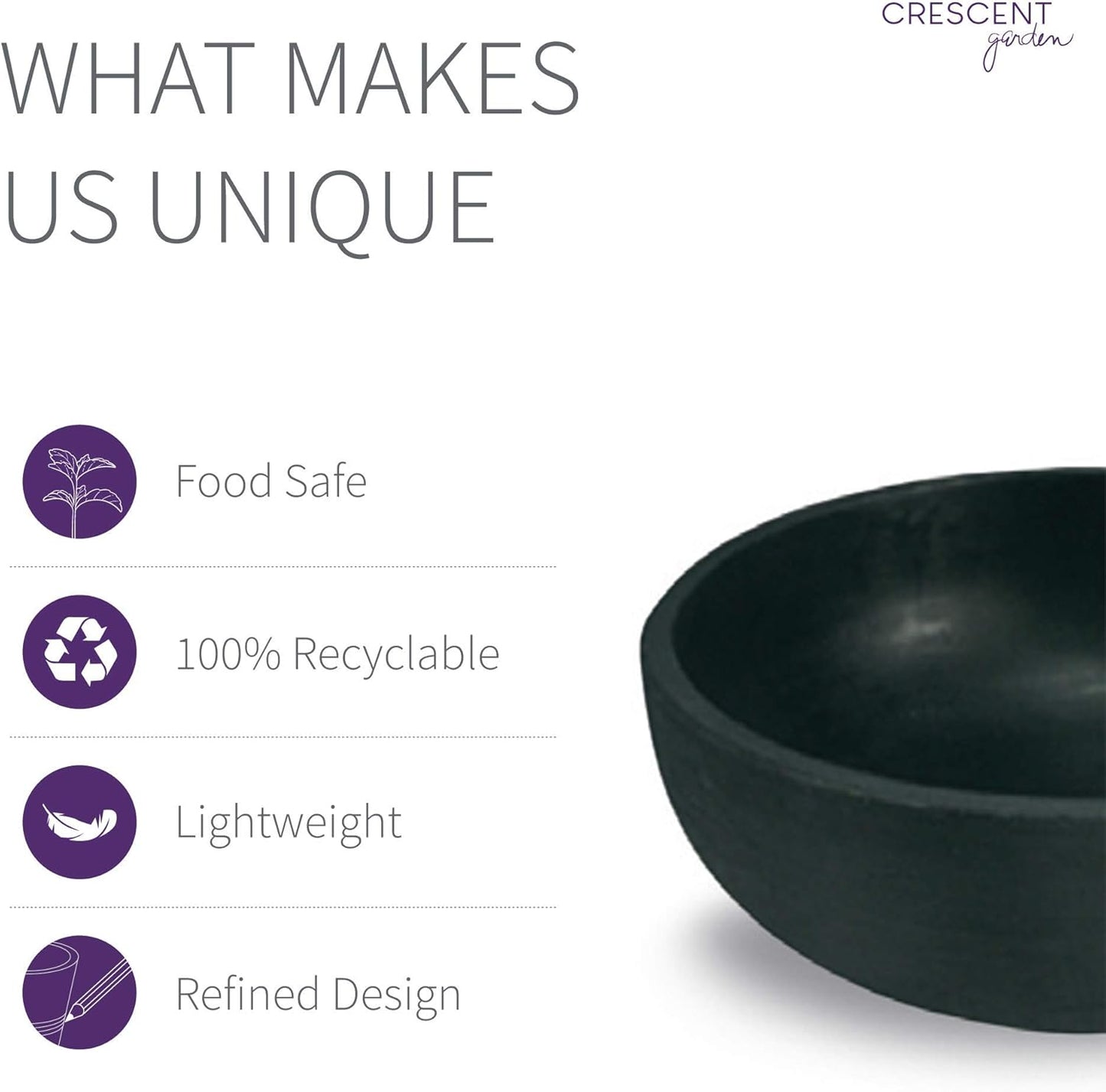 Crescent Garden Large Outdoor Planter Bowl – Double-Walled Resin Pot with Drain Hole for Water Gardens, Fountains, Decorative Landscaping - 30" W x 12" H (Caviar Black)