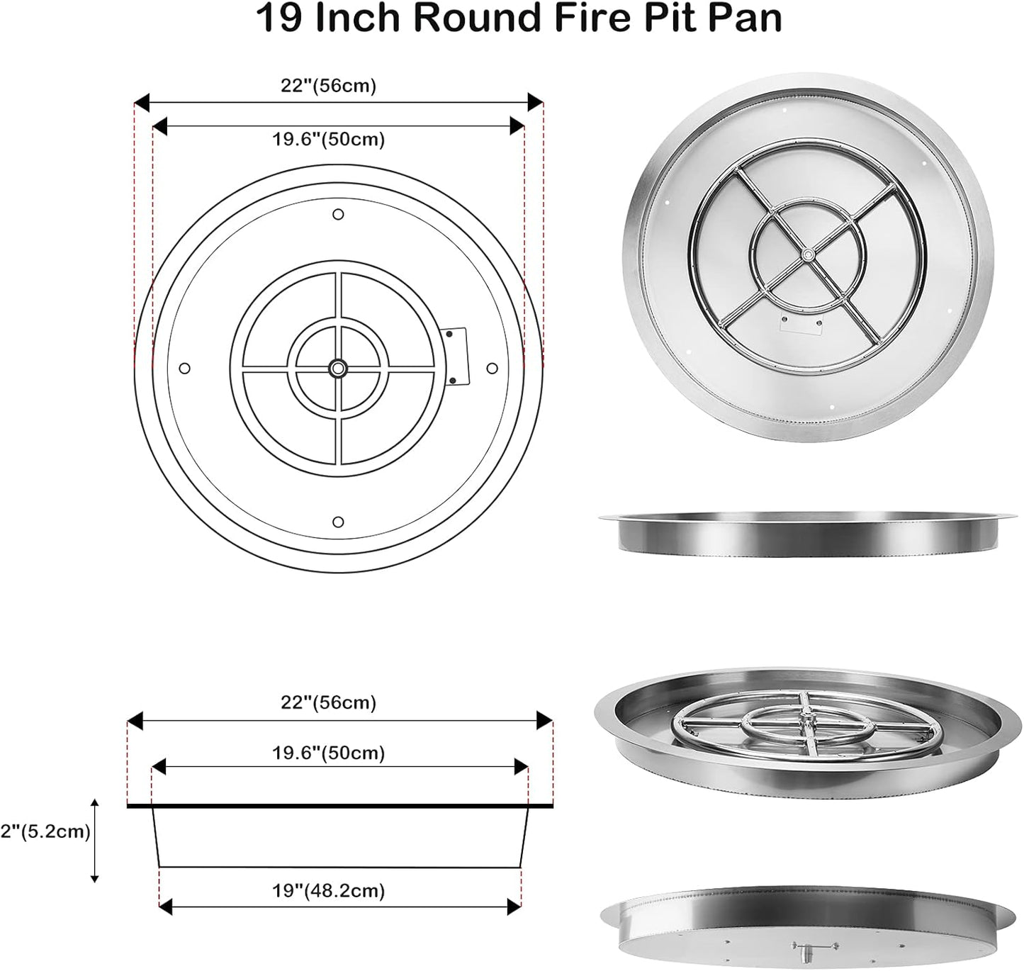 Stanbroil 19 InchDrop-in Round Fire Pit Kit with Spark Ignition,304 Stainless Steel Gas Fire Pit for Outdoor Indoor- Natural Gas Version