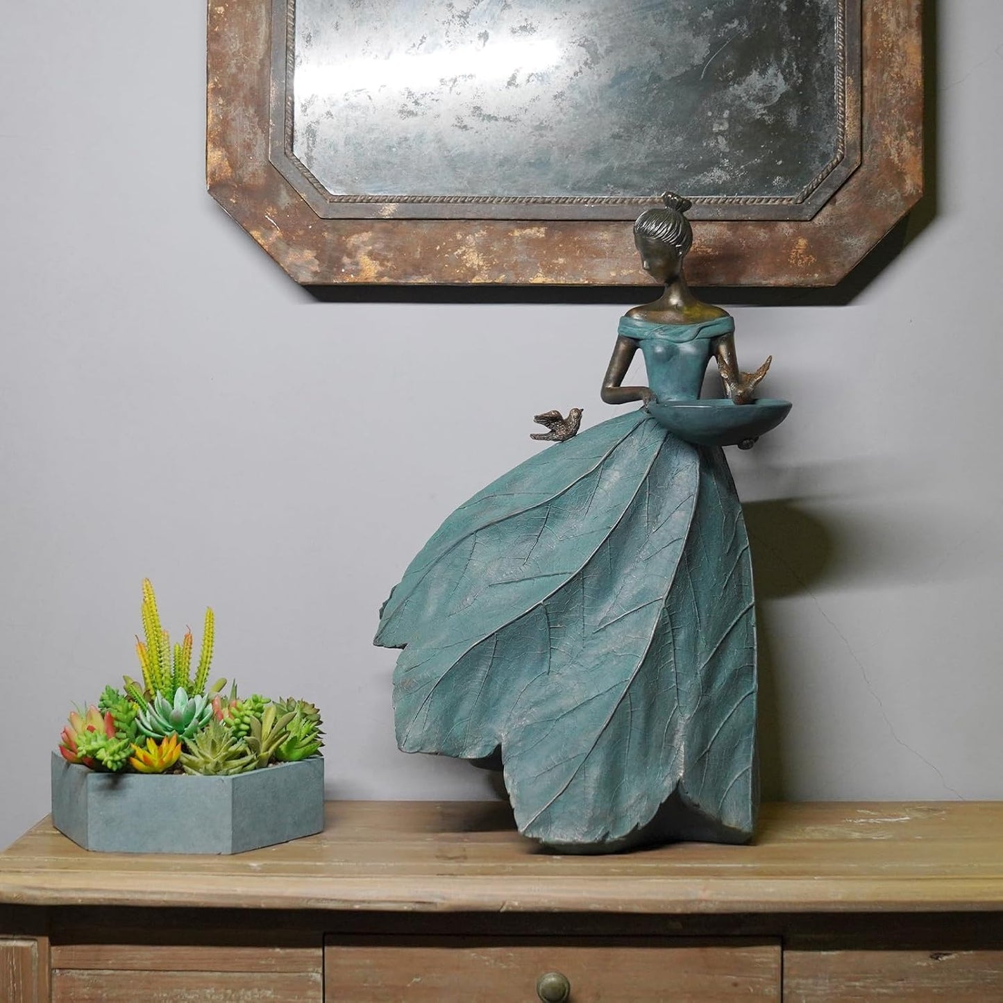 Dilicoming Large Garden Fairy Statue Bird Feeder & Bird Bath - 23-Inch Resin Outdoor Yard Decor Angel Statue, Decorative Girl Sculpture for Garden, Lawn, Patio