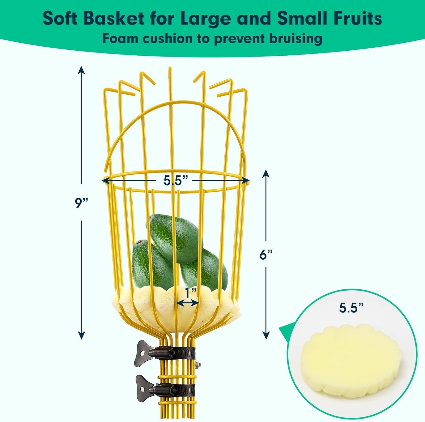 Fruit Picker Pole with Basket,8FT Long Heavy Duty Mango Picker Tool with Adjustable Fruits Picking Pole, Fruits Picking Grabber for Lemon,Apple,Almonds,Avocados