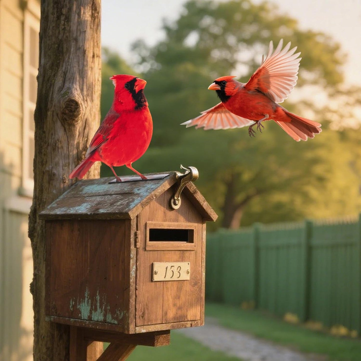 HUYIENO 5PCS Vivid Metal Birds Fence Decor Color Painted Outdoor Garden Natural Bird 2D Sculptures for Outdoor Fences, Patio, Garden and Bird Lovers (Cardinal)