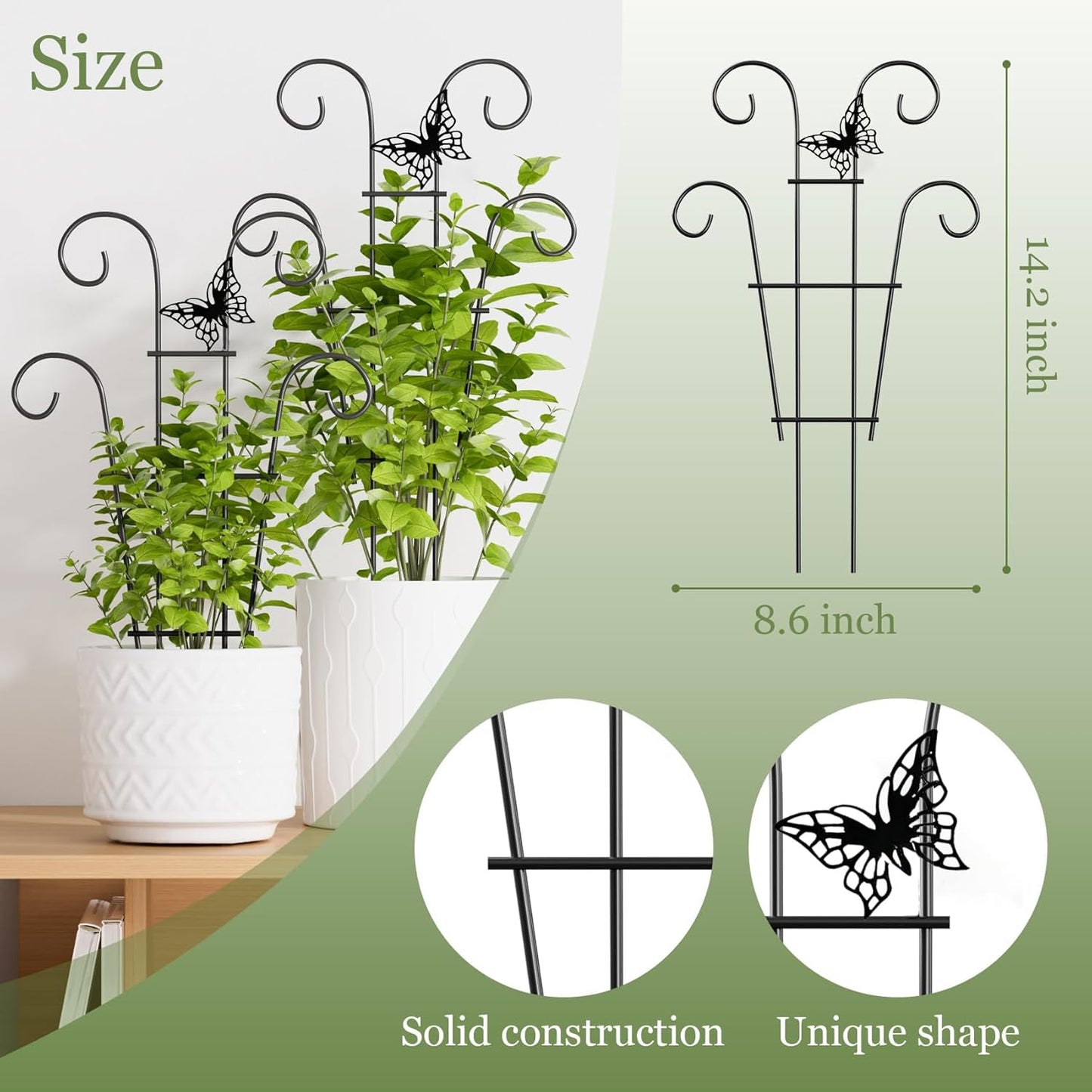 Indoor Plant Trellis for Climbing Plants, Stackable Garden Trellis for Potted Plants, Small House Plant Trellis for Vine Ivy Flower Plant Support Outdoor DIY Metal Trellis 3 Pack, Butterfly Design