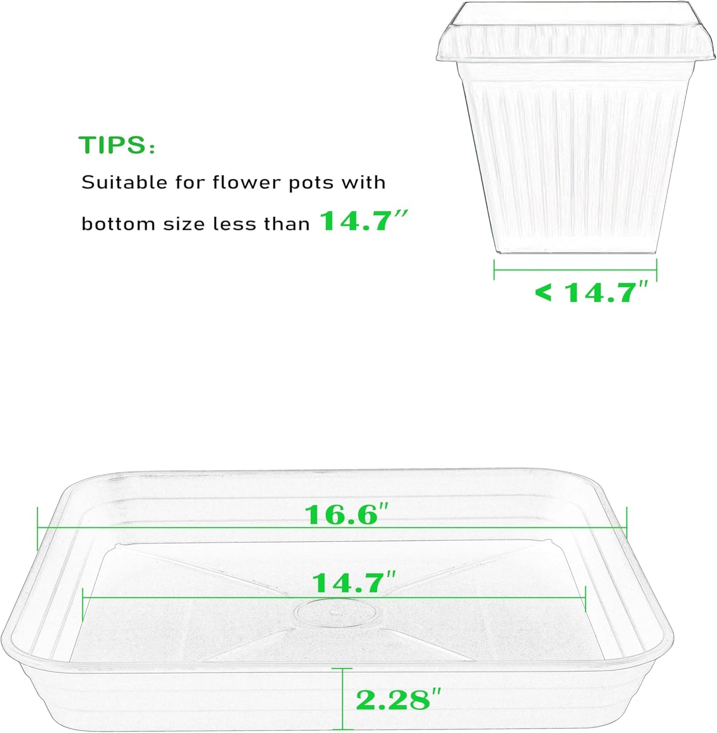 2 Pack Square Plant Saucer Tray 16 inch, Heavy Duty Plastic Plant Saucers for Indoors Outdoor, Flower Plant Drip Trays for Pots, Square Seed Starting Tray, Seedling Growing Trays