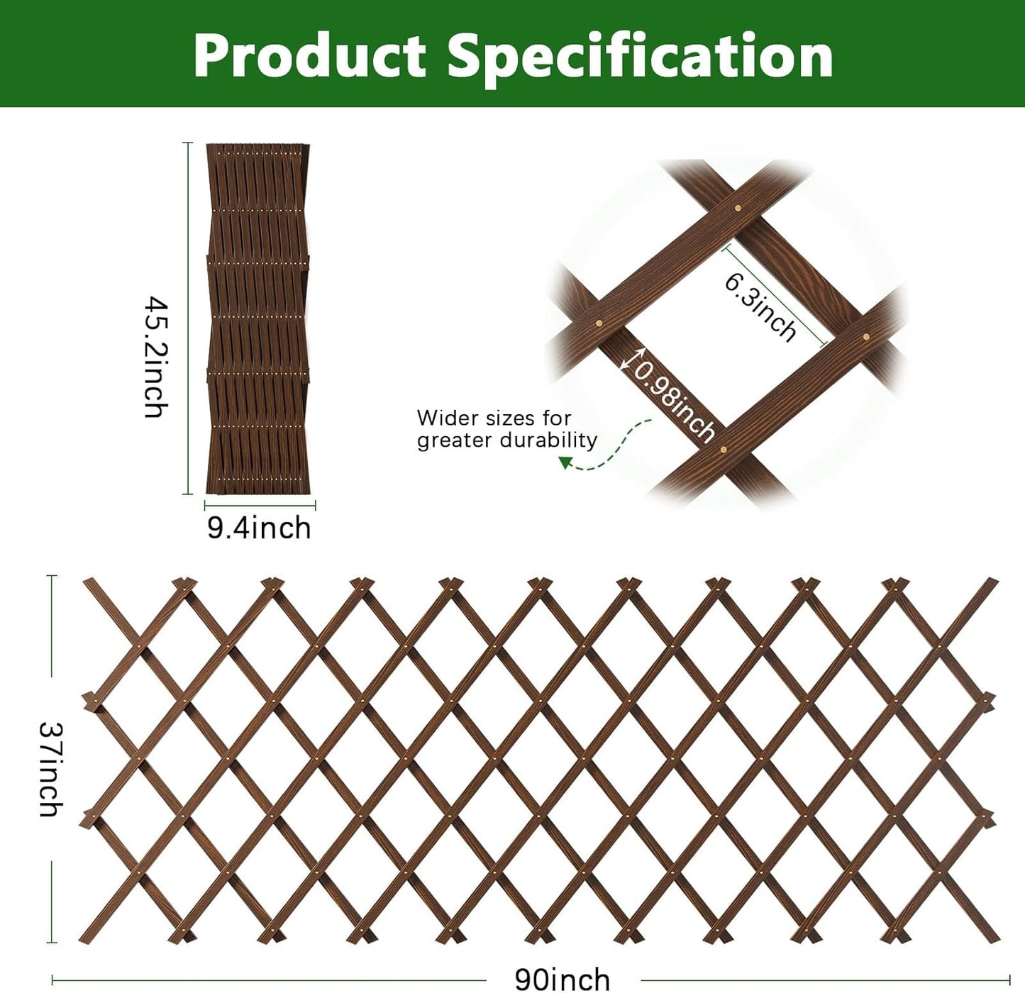 4 PCS Expandable Garden Trellis, 37" x 90" Trellis for Climbing Plants Outdoor, Wooden Lattice Fence Wall Panel Lattice Panels for Outside, for Climbing Plants Vine Ivy Rose Cucumbers Clematis