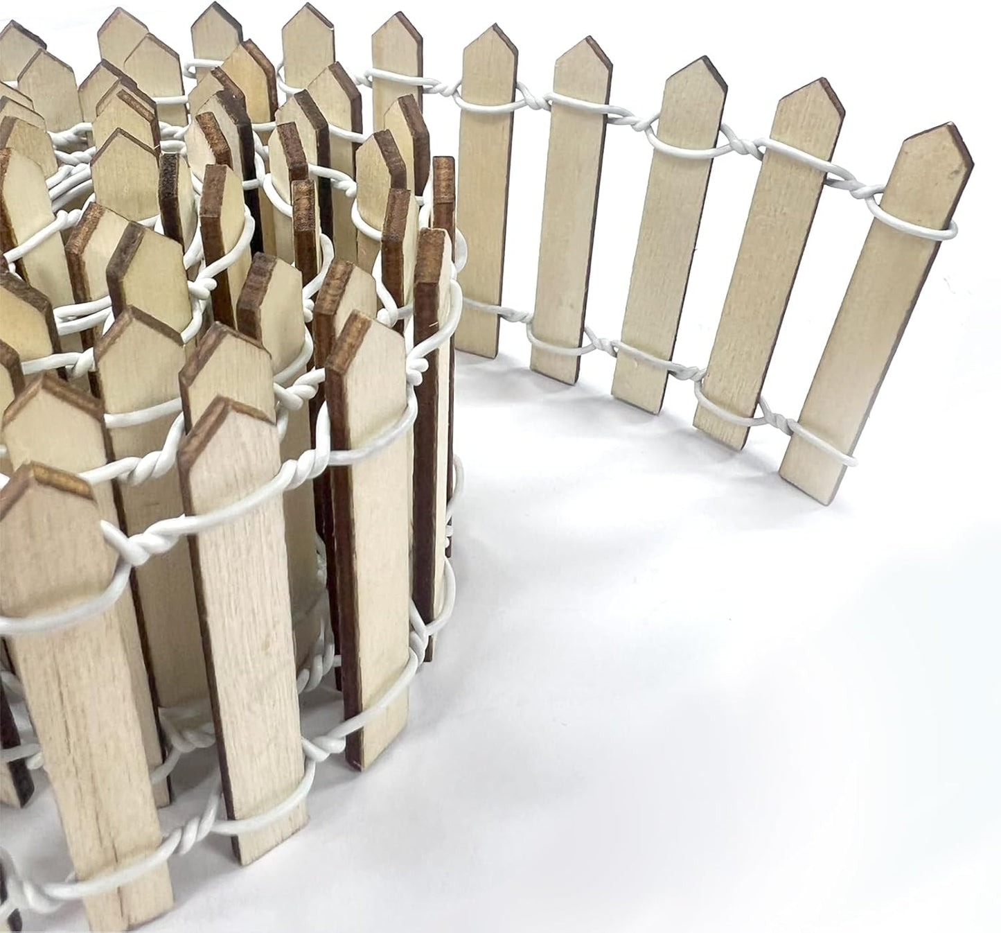 35 Inches Mini Fairy Garden Fence DIY Small Wood Decorative Picket Fence Micro Landscape Miniature Ornaments for Dollhouse, Crafts, Diorama Project, Plant Pot (Nature Wood-Brown Edge)