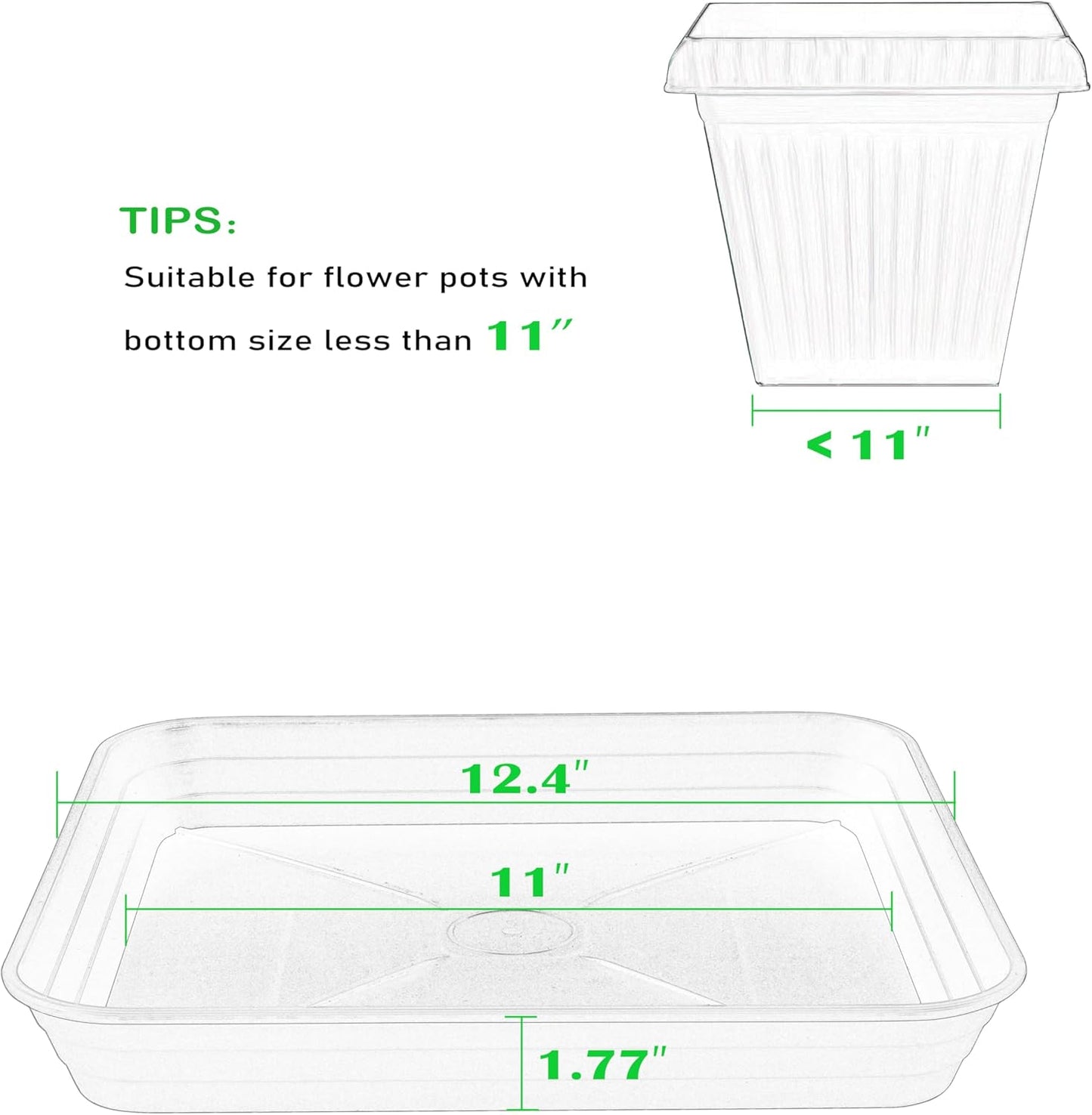 4 Pack Square Plant Saucer Tray 12 inch, Heavy Duty Plastic Plant Saucers for Indoors Outdoor, Flower Plant Drip Trays for Pots, Square Seed Starting Tray, Seedling Growing Trays