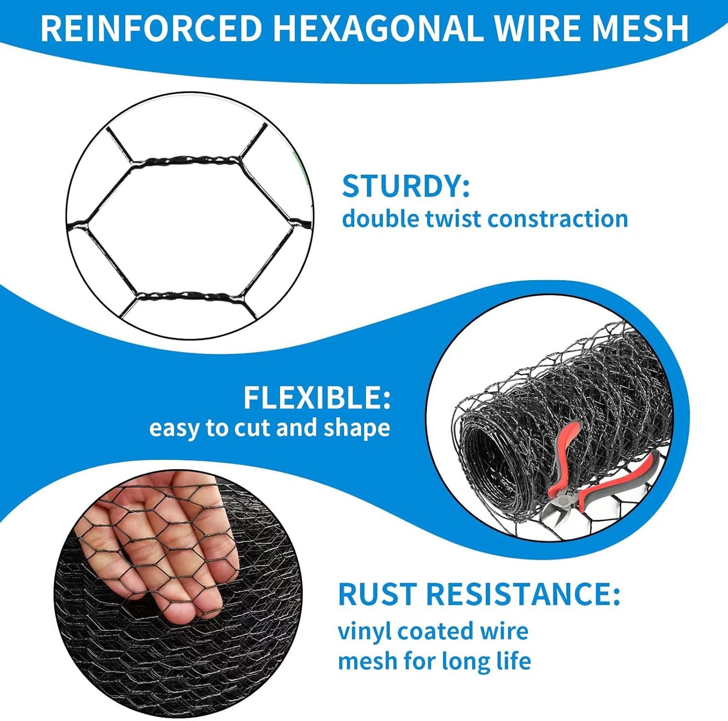 60'' x 150' Black Chicken Wire Mesh Fence, 20 Gauge Galvanized Poultry Netting and 1 inch Garden Mesh Fence Roll, Chicken Wire for Floral Arrangements/Crafts/Farm/Livestock/Pet Protection