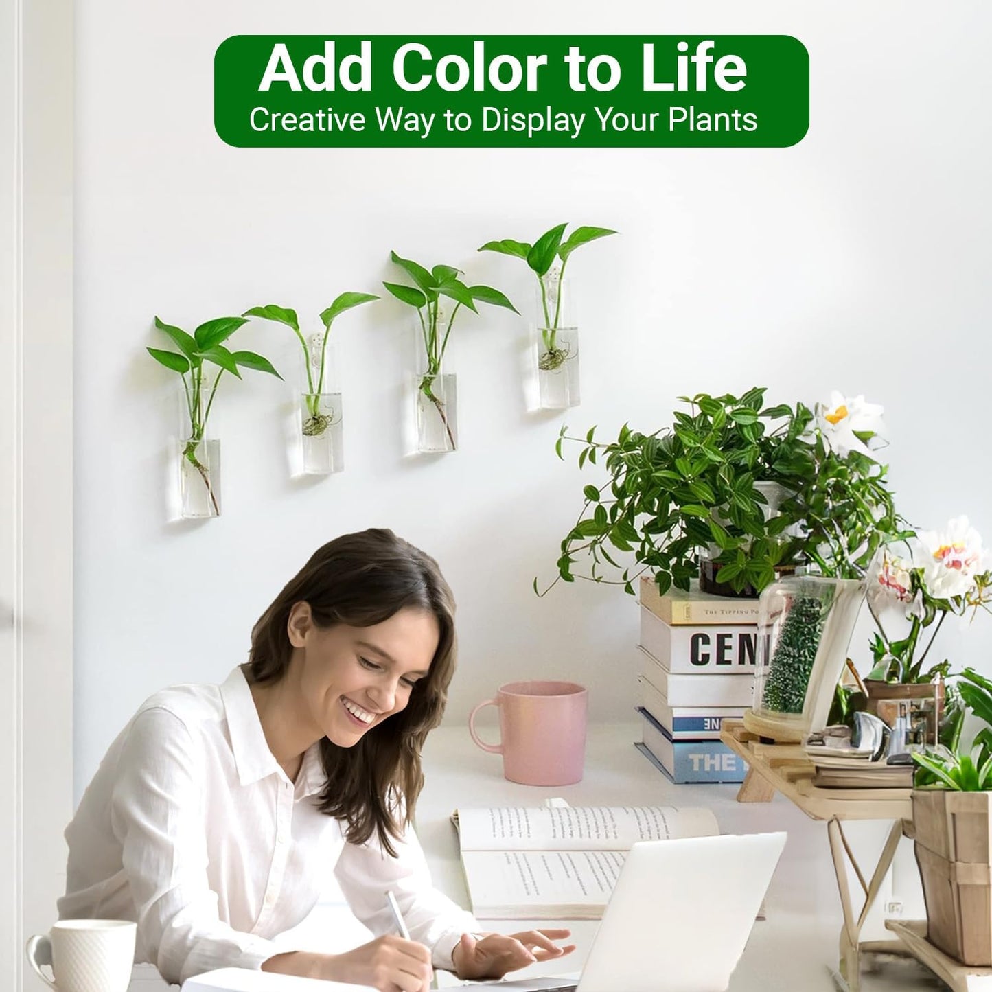 Ivolador Wall Plant Propagation Station Hanging Glass Planter Vase Terrarium Container Cylinder Shape Perfect for Propagating Hydroponic Plants Home Office Garden Decor Wedding-4PCS