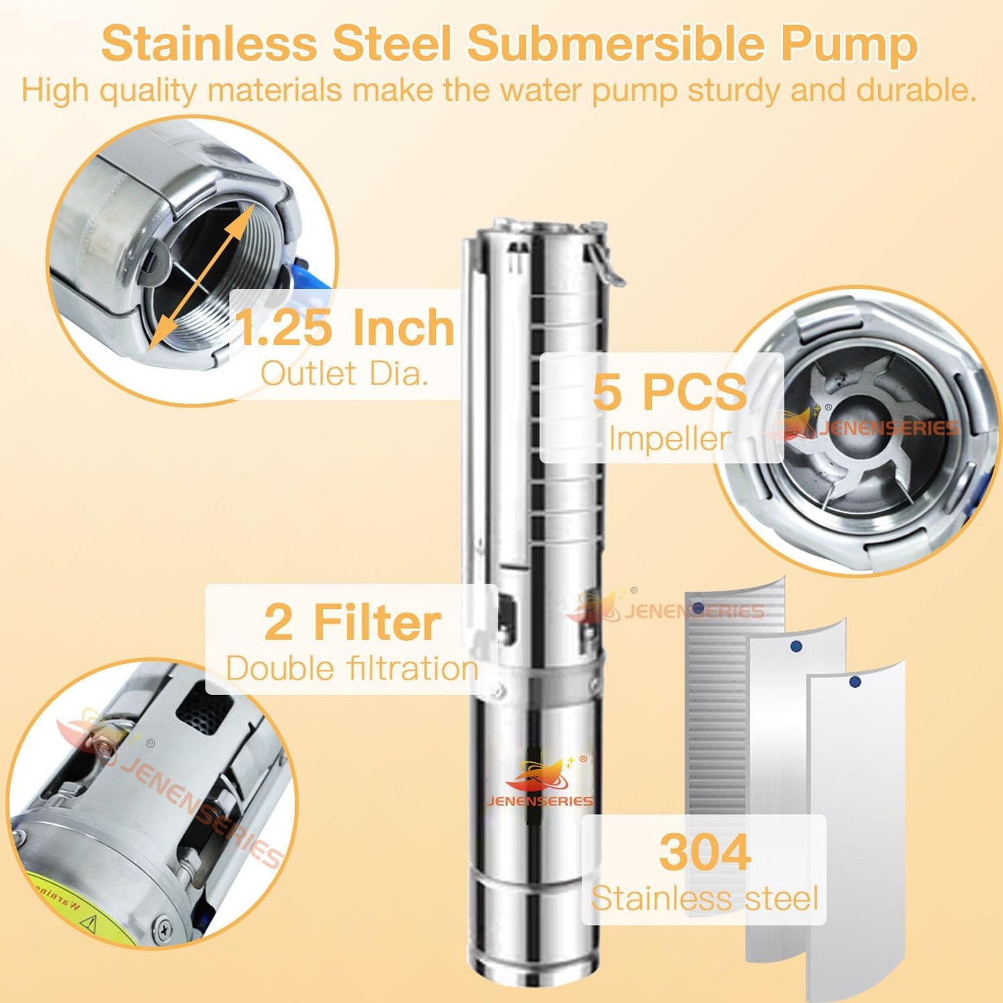 Pump 750W DC 48V Solar Water Pumps, 4 inch Stainless deep well impeller pumps with max head 40m, 30.7GPM Flow and MPPT charge controller float switch kits for home or farm