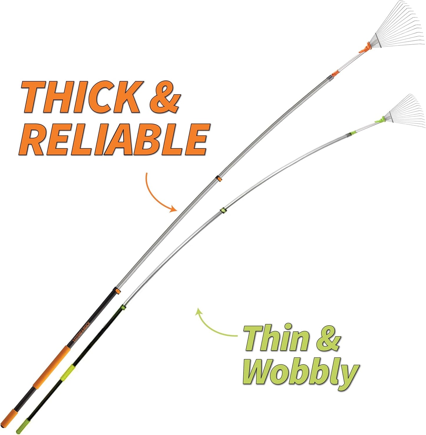 4-12 Telescoping Roof Rake 20 ft Reach // Collapsible Roof Rake for Leaves and Pine with Extension Pole // Roof Cleaning Tool for Gardening and Lawns // High Reach Adjustable Metal Leaf Raker