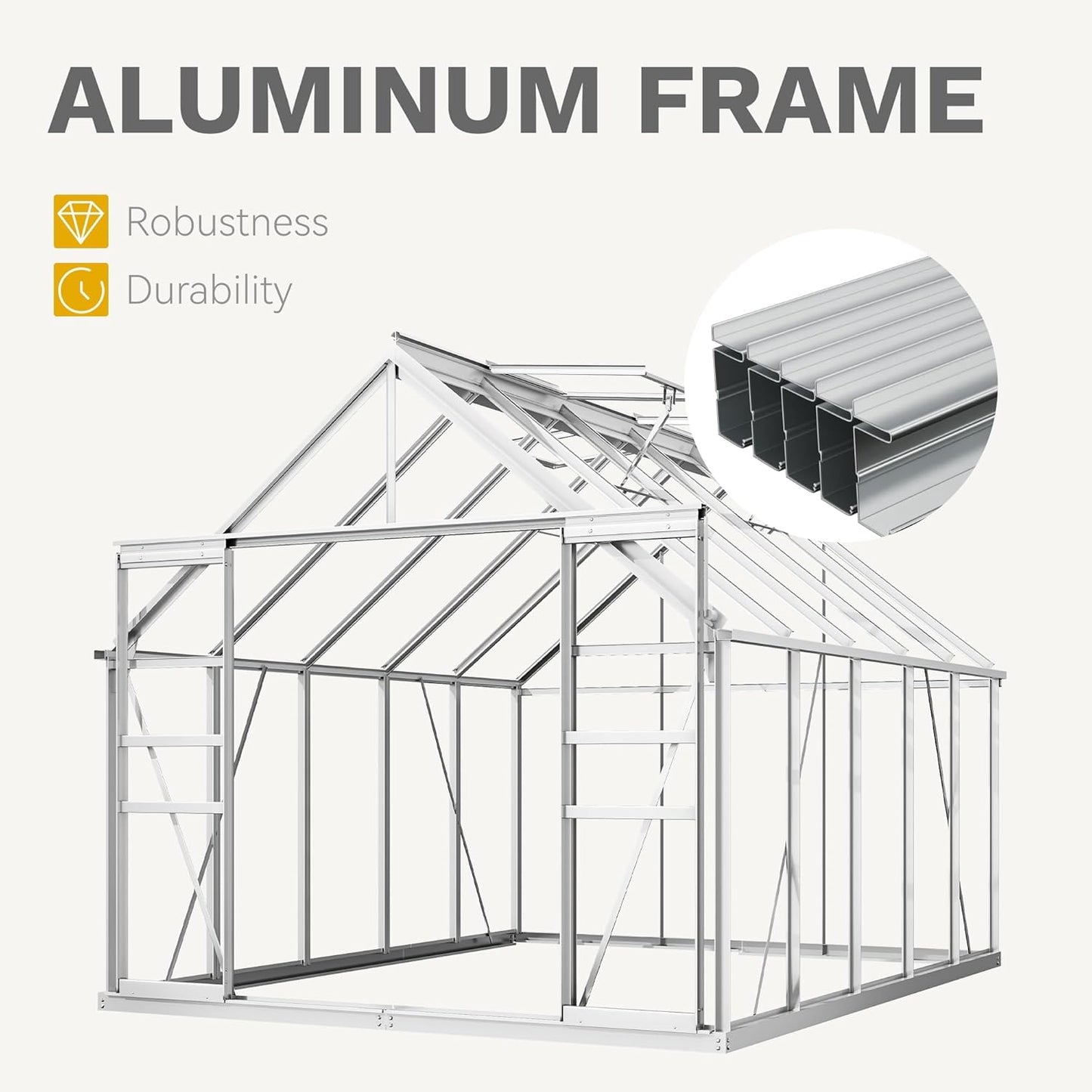 DWVO 8x10FT Polycarbonate Greenhouse for Outdoors, Large Heavy Duty Aluminum Greenhouses with Sliding Doors and Vent Window, Walk-in Greenhouse Large Sun House for Garden Backyard, Sliver