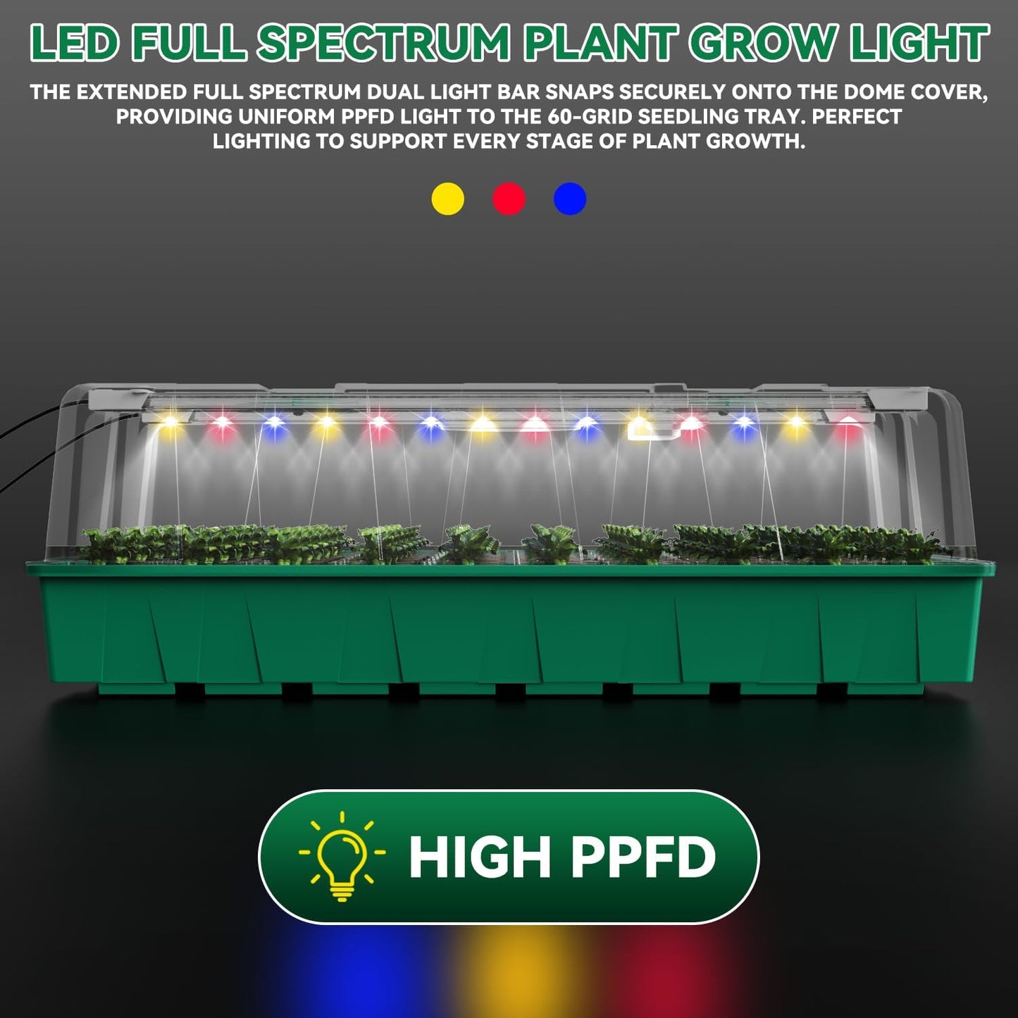 120 Cell Seed Starter Tray, Seed Starter Kit with Growth Light, 3.54-inch Humidity Dome Seedling Germinatio Starter Kit, Indoor Seed Germination Tray for Seed Reproduction and Seed Initiation