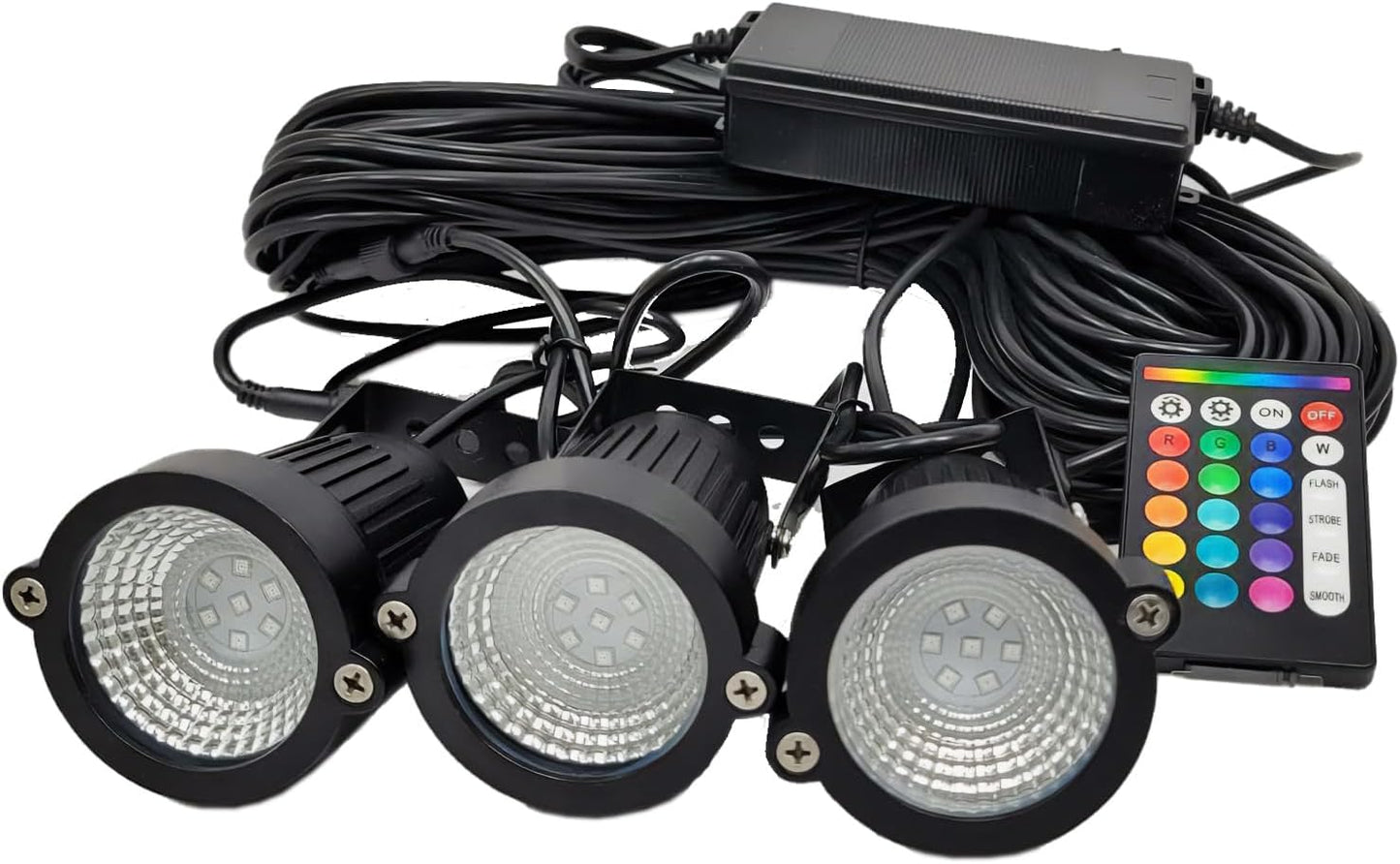 Custom Pro G2 PondPrism Premium Smart- Universal Pond Fountain 3-Light KIT - 36 W LED Solid or Color Changing with Remote | 100 ft cd | Smart Control with Phone APP | 2 Year USA Backed Warranty!