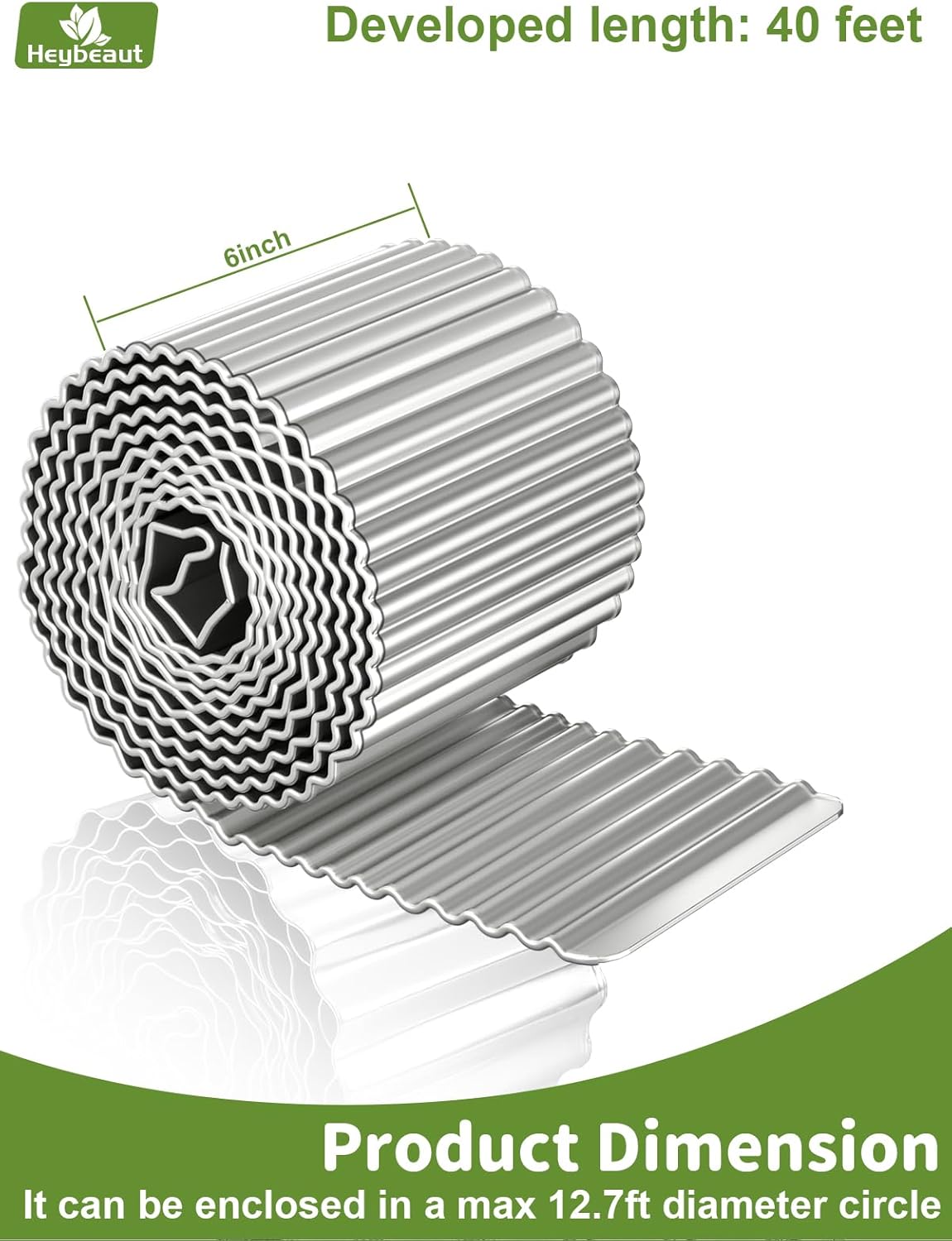 Corrugated Metal Garden Edging - 6" x40' Galvanized Steel Border, Durability Easy to Cut, Easy Installation & Stability, Ideal for DIY Flower Beds, Pathways and Patio Design Silver
