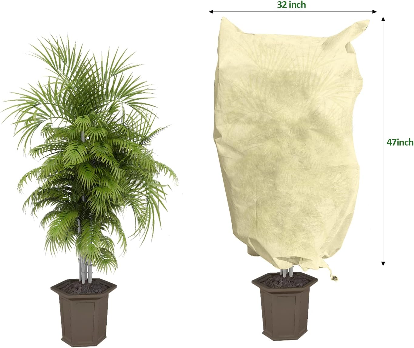 EAONE 12 Pack Plant Covers Freeze Protection, 32x47'' Winter Frosts Cloth for Outdoor Plants, Reusable Frost Blankets Drawstring Bags for Cold Freeze Sun Protection Bird Insect Prevention,Beige