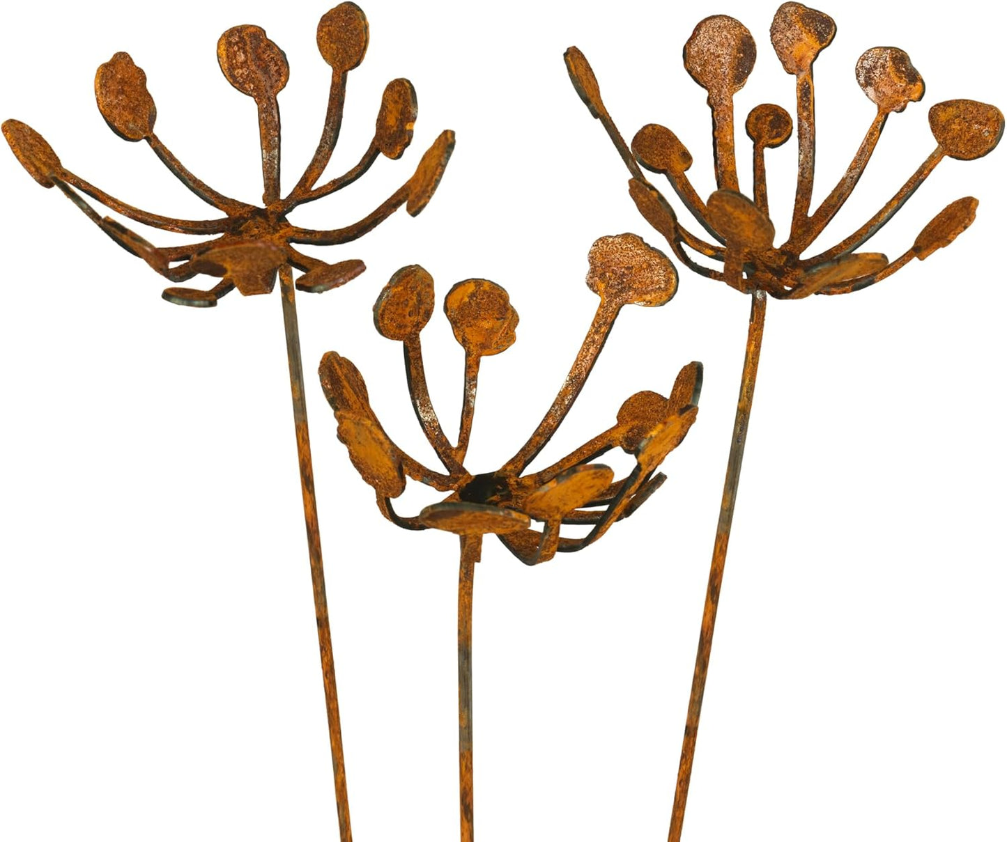 Metal Flower Arrangement 3 or 5-Piece Set, Rusty Finish, Made in USA (Set of 3)